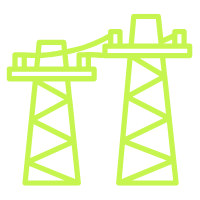 Line drawing of a green oil rig or offshore drilling platform.