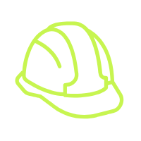 Outline of a safety helmet in neon green on a black background.