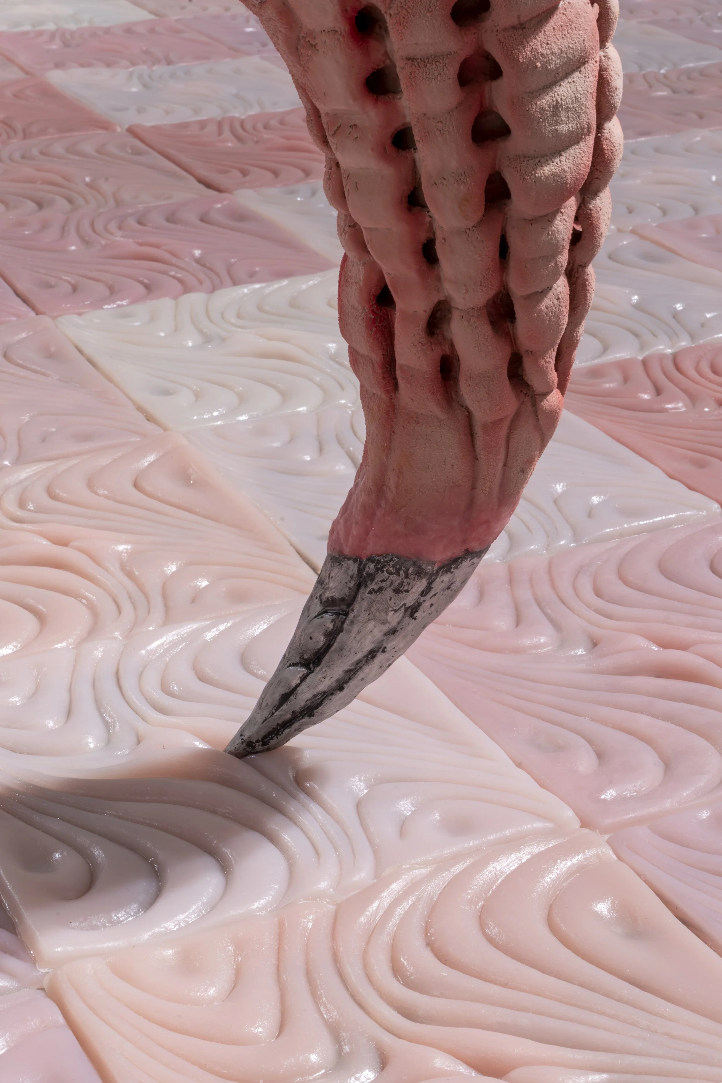 Detail of: Chair et poil (flesh and fur), 2025. Ceramic and cast aluminum.