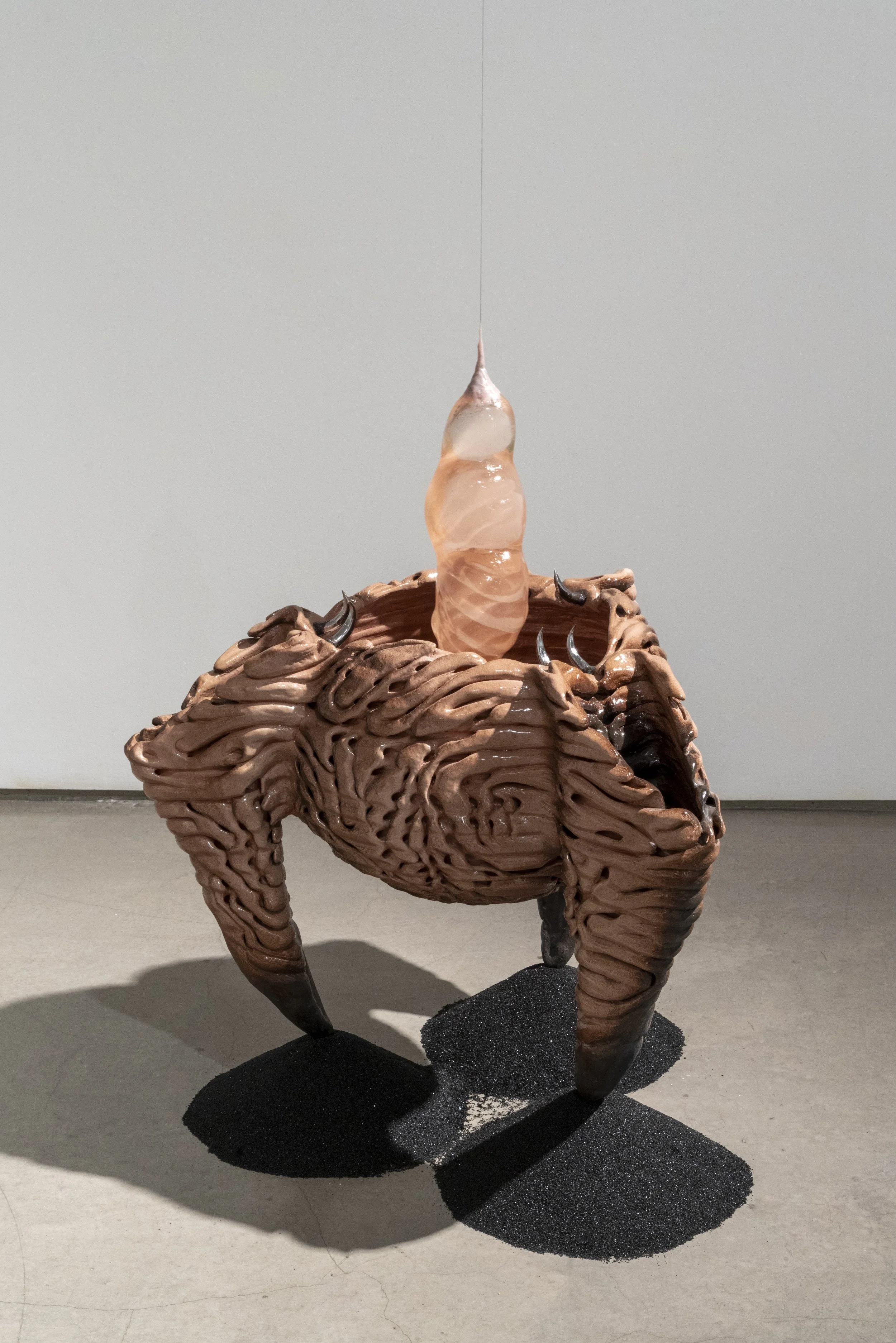 Cradleme, 2025. Ceramic, steel, glass, silicone, sand blasting medium. 28 x 32 x 32 in.