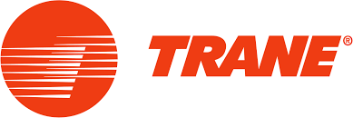 Trane logo with red circle and horizontal lines, and the word "TRANE" in bold red text.