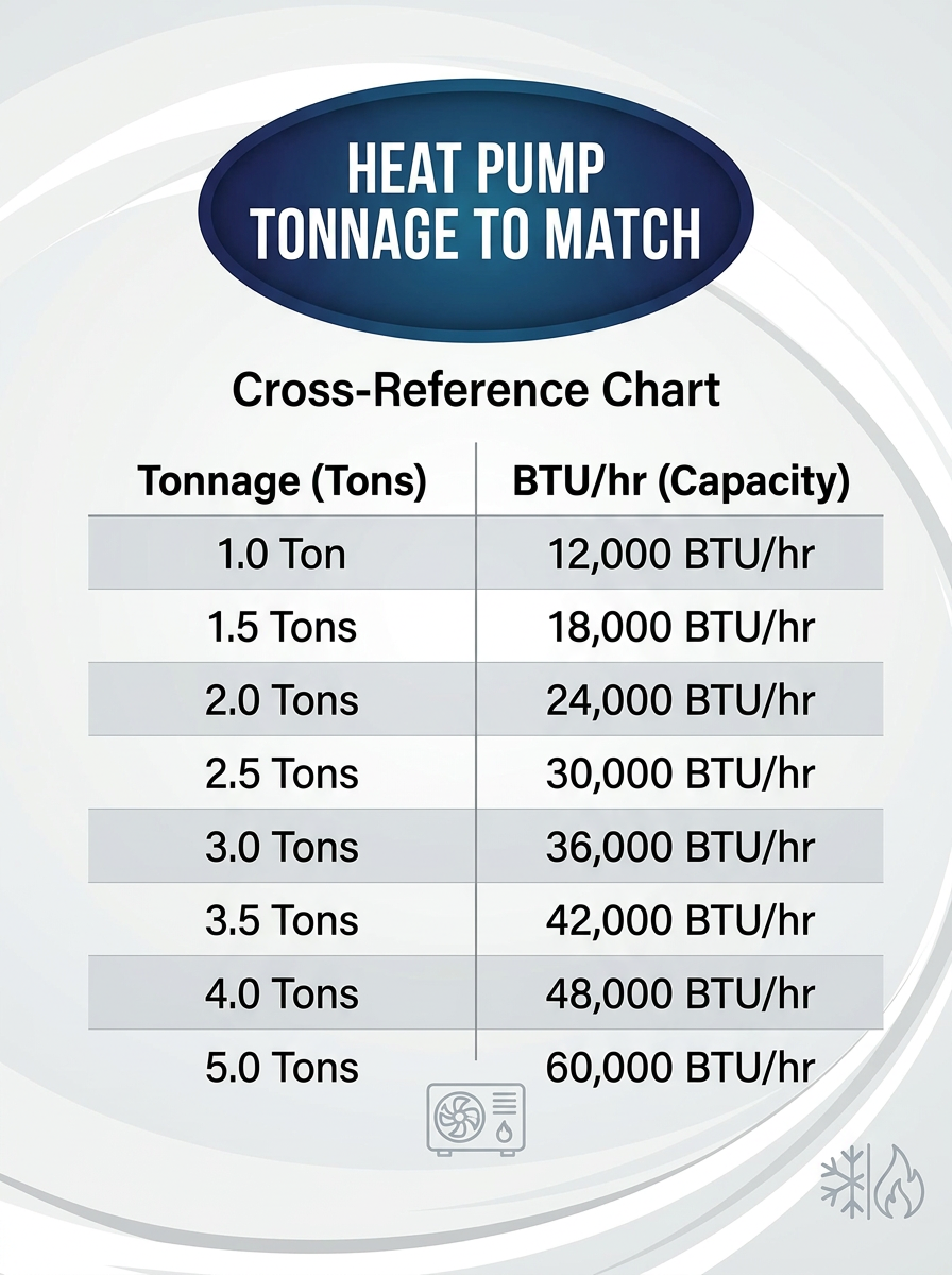Heat Pump Tonnage to BTU Chart