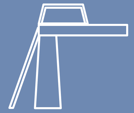 A minimalist line drawing of a wood plane on a blue background.