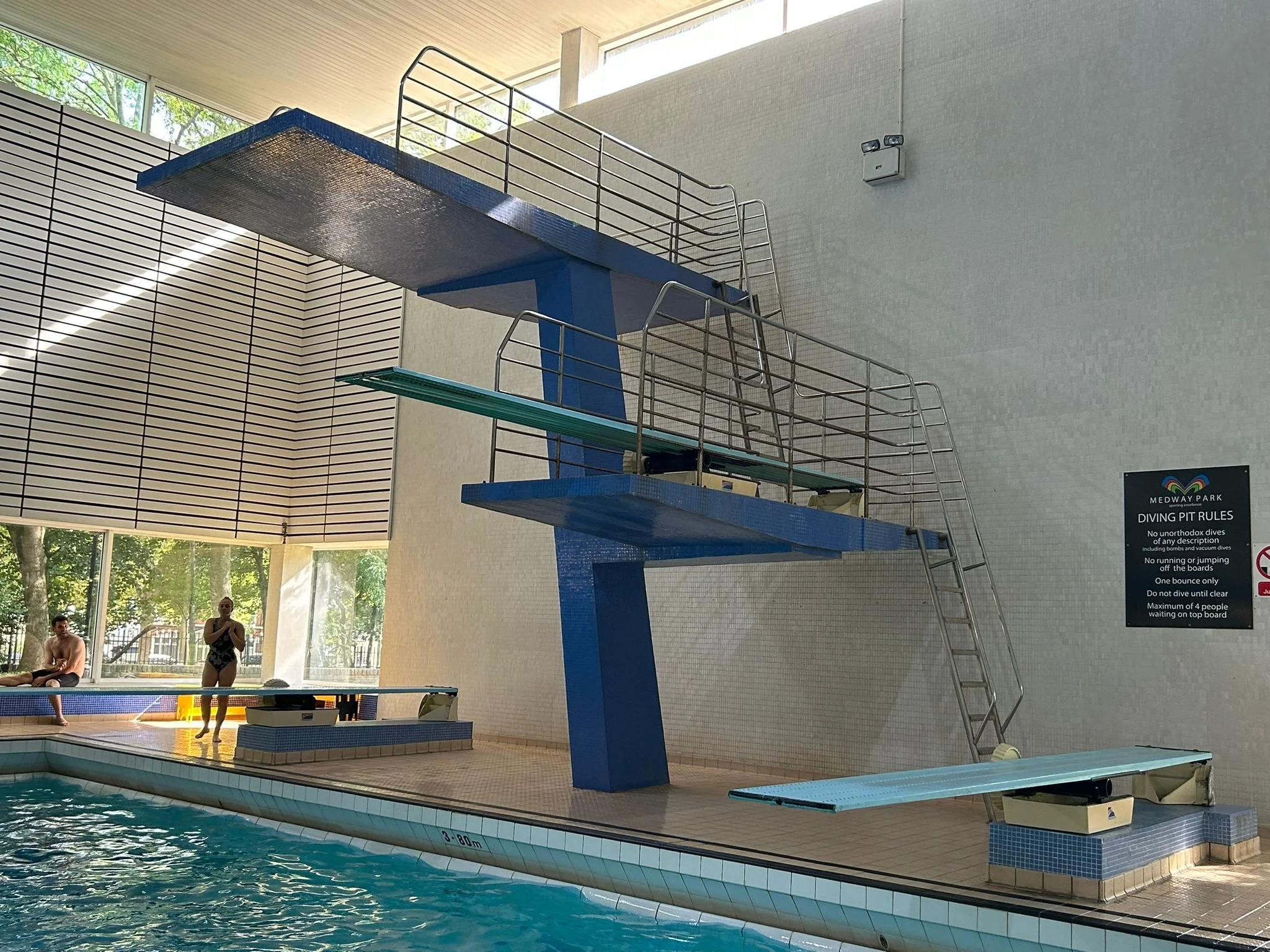 Indoor diving pool with at Medway Park, with a 5m diving platform and springboard.
