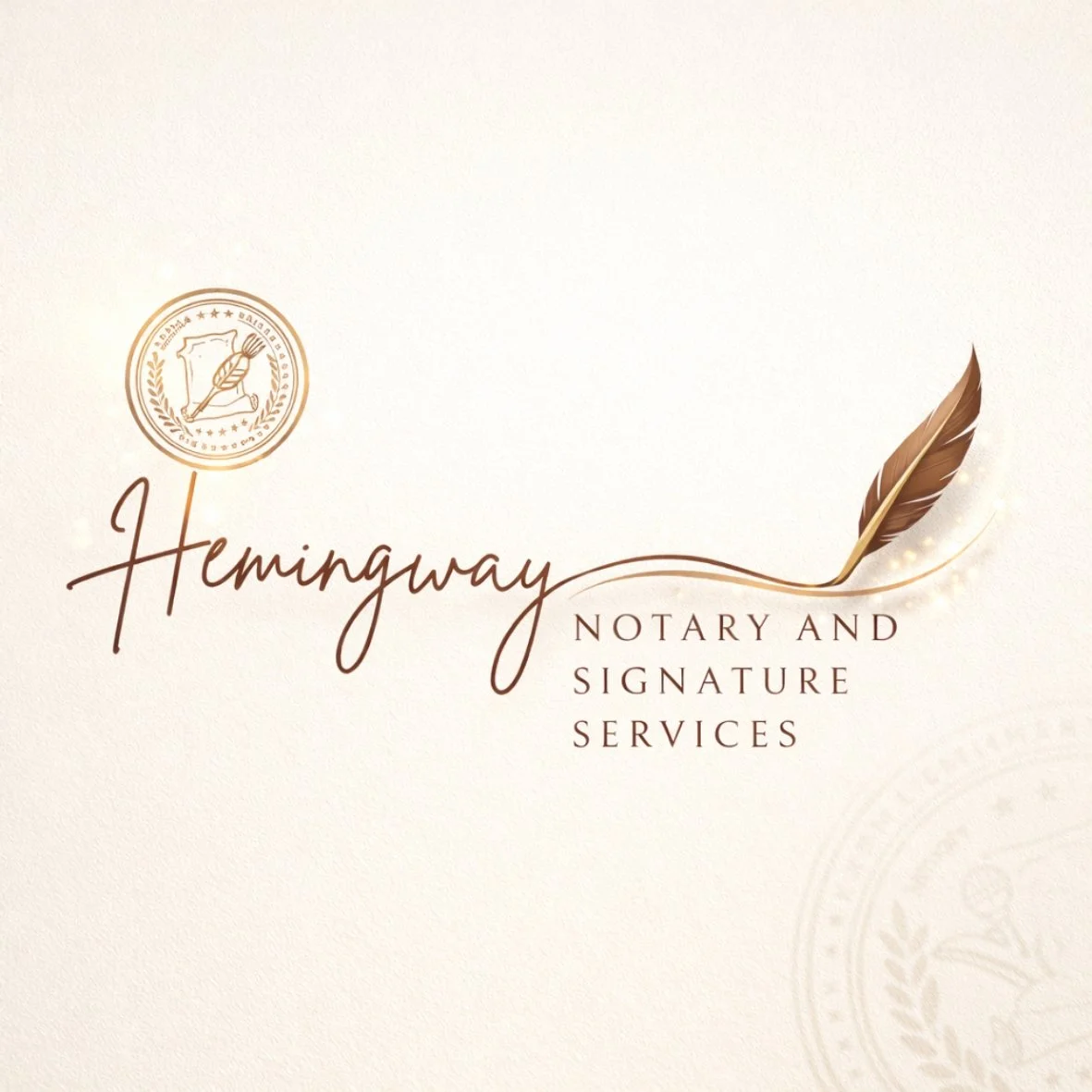 Signature logo with quill pen.