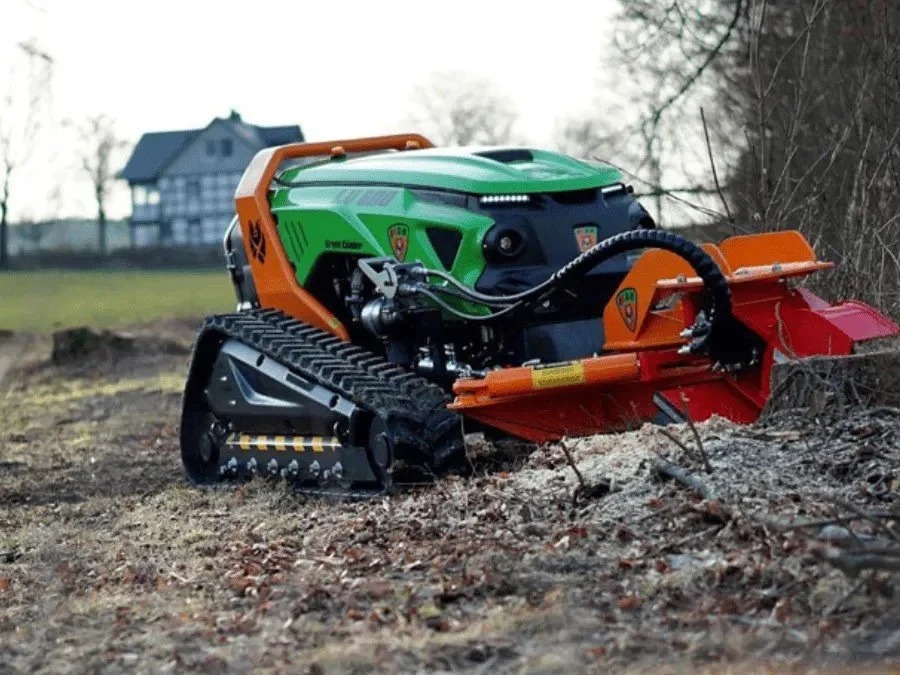 Below grade stump grinding residential property farmhouse background land clearing