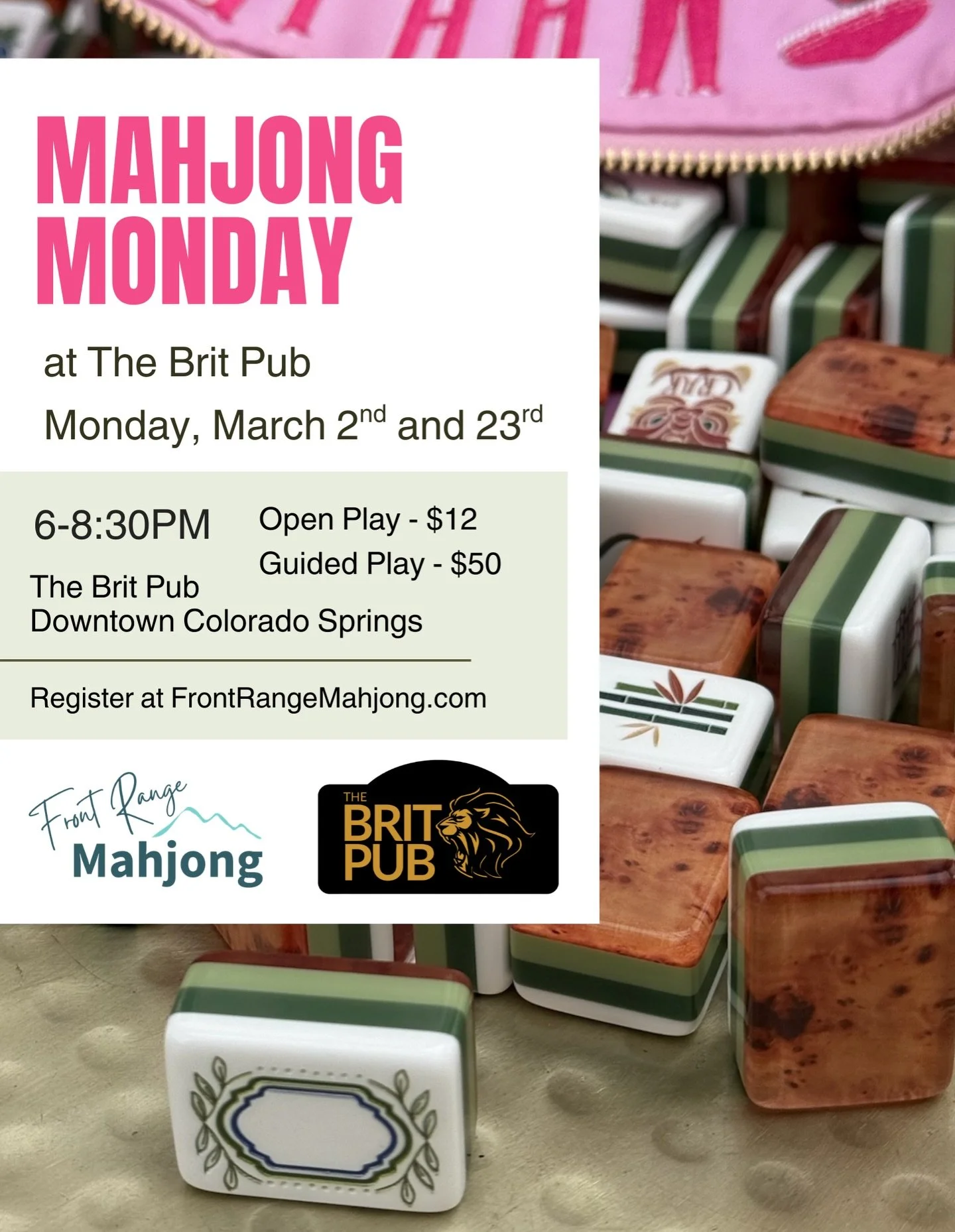Are you signed up for open play next week at The Brit Pub? 🙋🏻&zwj;♀️ We can&rsquo;t wait! 🎉

🔗sign up in our link in bio!

Front range mahjong, mahjong Colorado Springs, downtown Colorado Springs