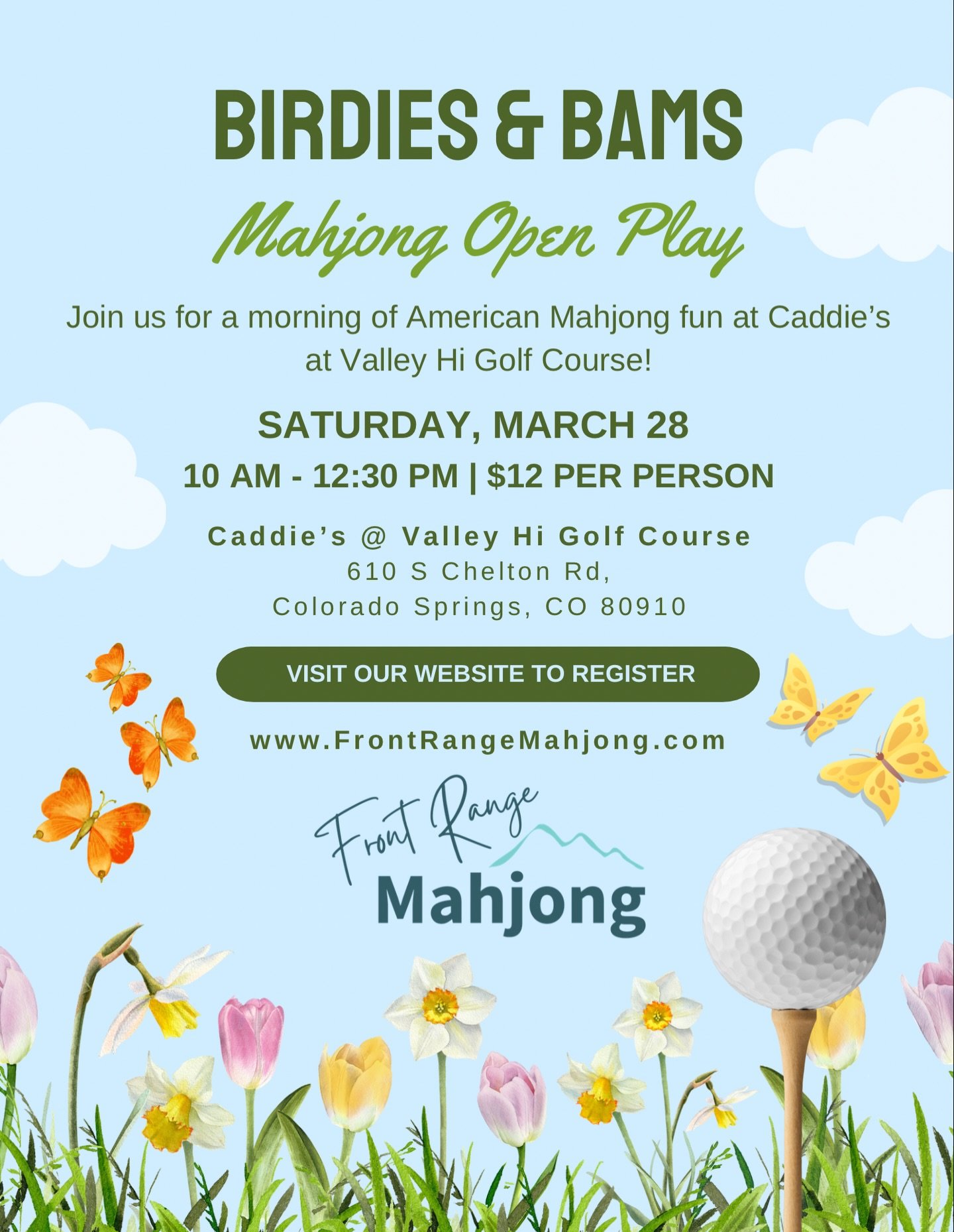 Are you signed up for our Birdies &amp; Bams open play? 
Join us at @caddiesatvalleyhi on Saturday, March 28th from 10 AM - 12:30 PM for a fun morning of Mahjong with a view! ⛳️ 
🔗 Visit FrontRangeMahjong.com or our link in bio to register 

Mahjong