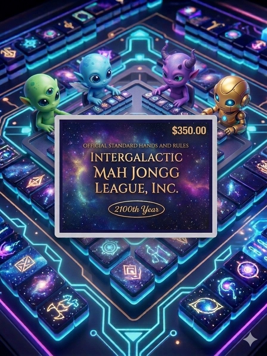 Breaking news! 👽🛸
We&rsquo;re proud to announce that we are now members of the Intergalactic Mah Jongg League and will be transitioning to their interstellar style of play. ✨
Beginning immediately, all games will be played using the official IMJL c