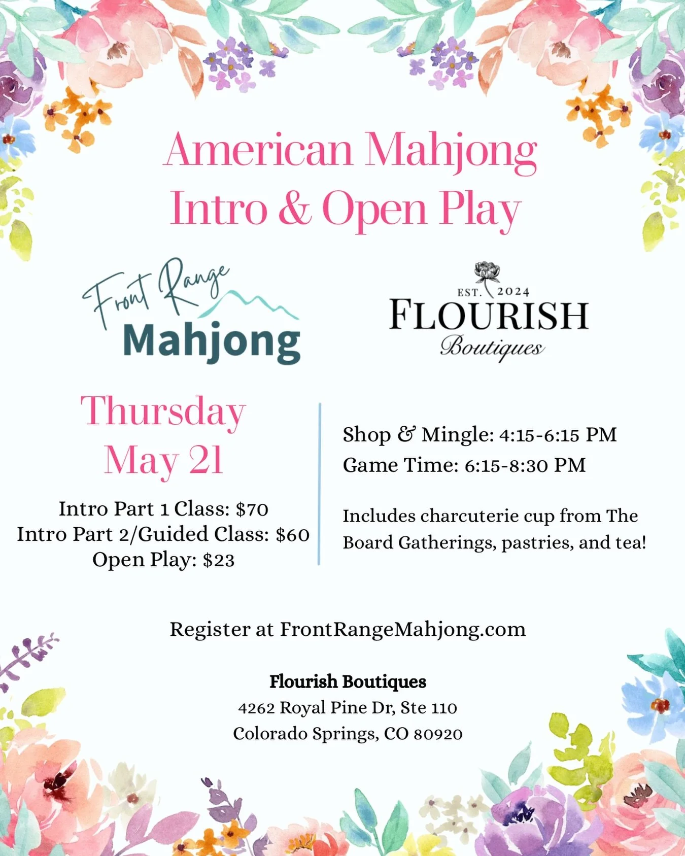 Are you registered for our next Mahjong &amp; Shop night at Flourish Boutiques this month? We can&rsquo;t wait! ✨🙌

Whether you&rsquo;re taking your first Intro class, need a little extra help at a guided play table, or are a seasoned Mahjong player