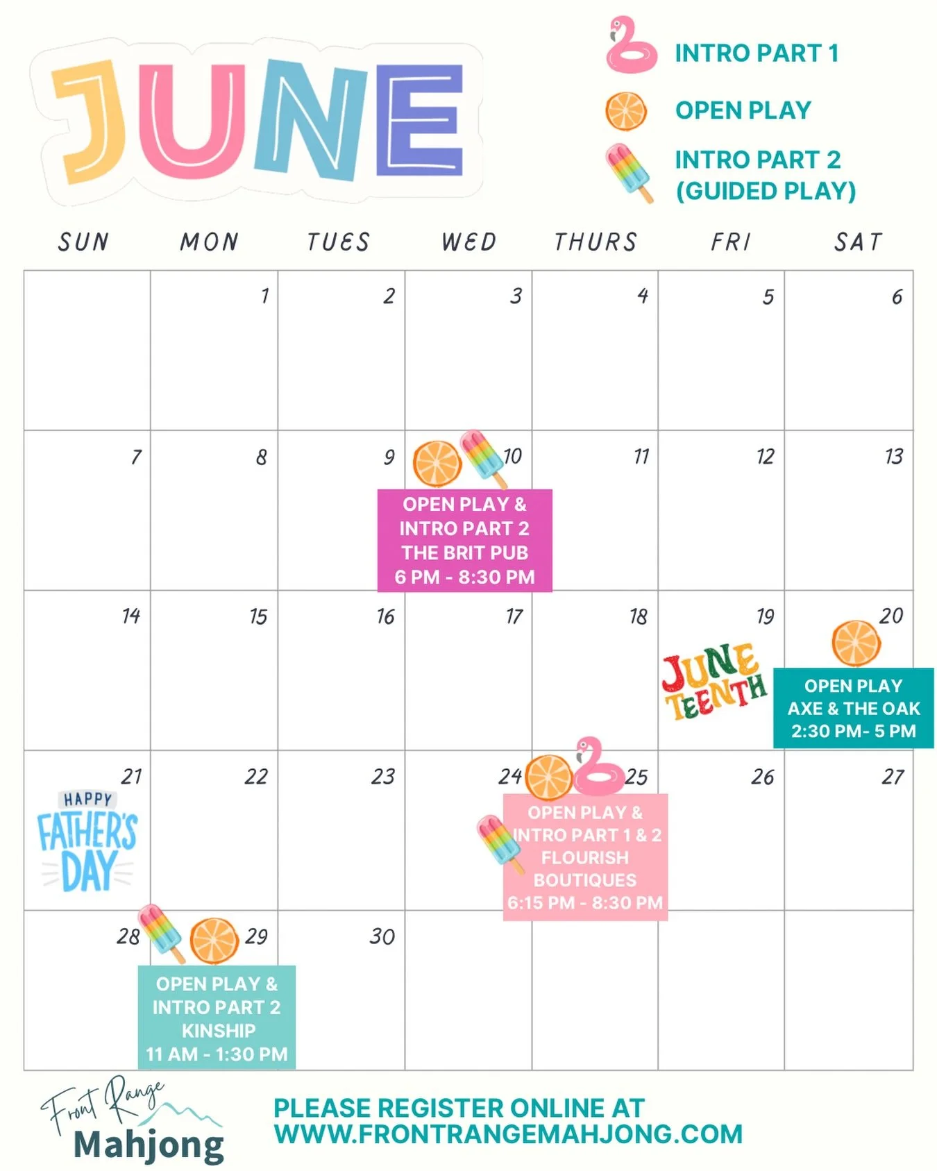 Our June schedule is LIVE! ☀️
Lighter month with some vacation and work travel coming up, but we still have lots of fun events on the books! 🎉
Grab your spot on our website or visit the link in bio, these will fill up quick! 🙌

#coloradospringseven