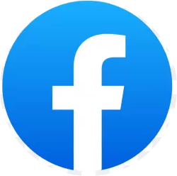 Facebook logo with a white lowercase 'f' on a blue circular background.