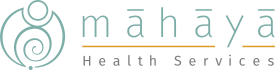 Logo for Māhāyā Health Services in Little Italy Toronto, representing expansion of self with stylized swirl design and text.