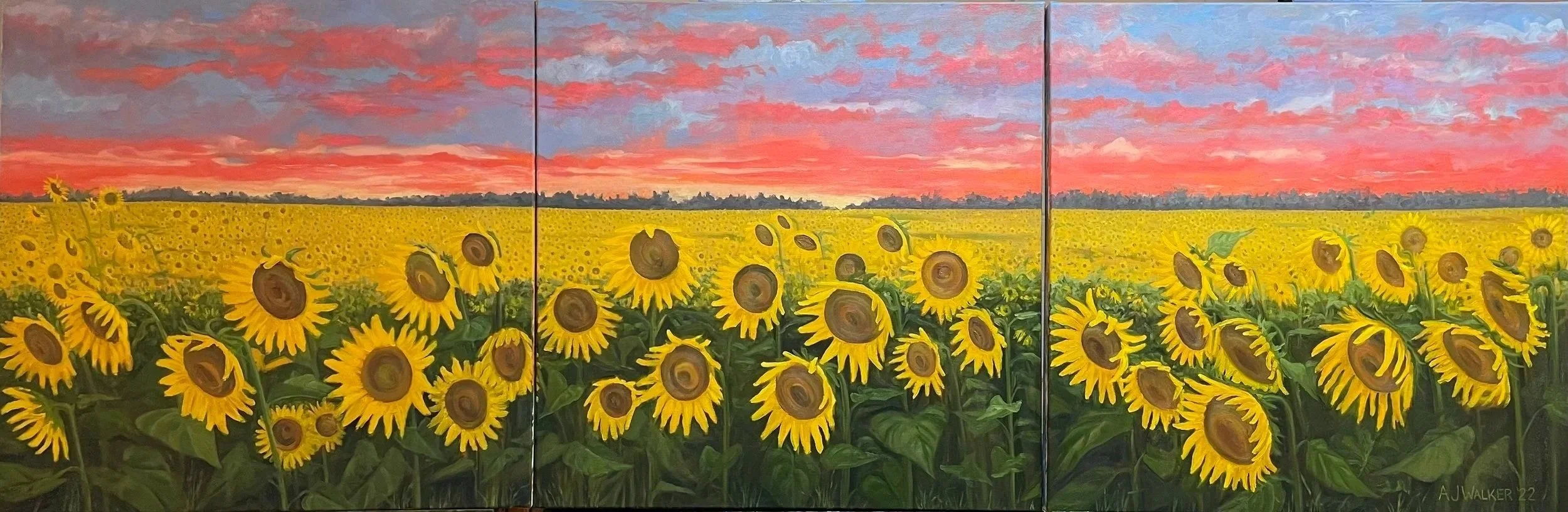 Rockstroh Sunflower Triptych oil on canvas