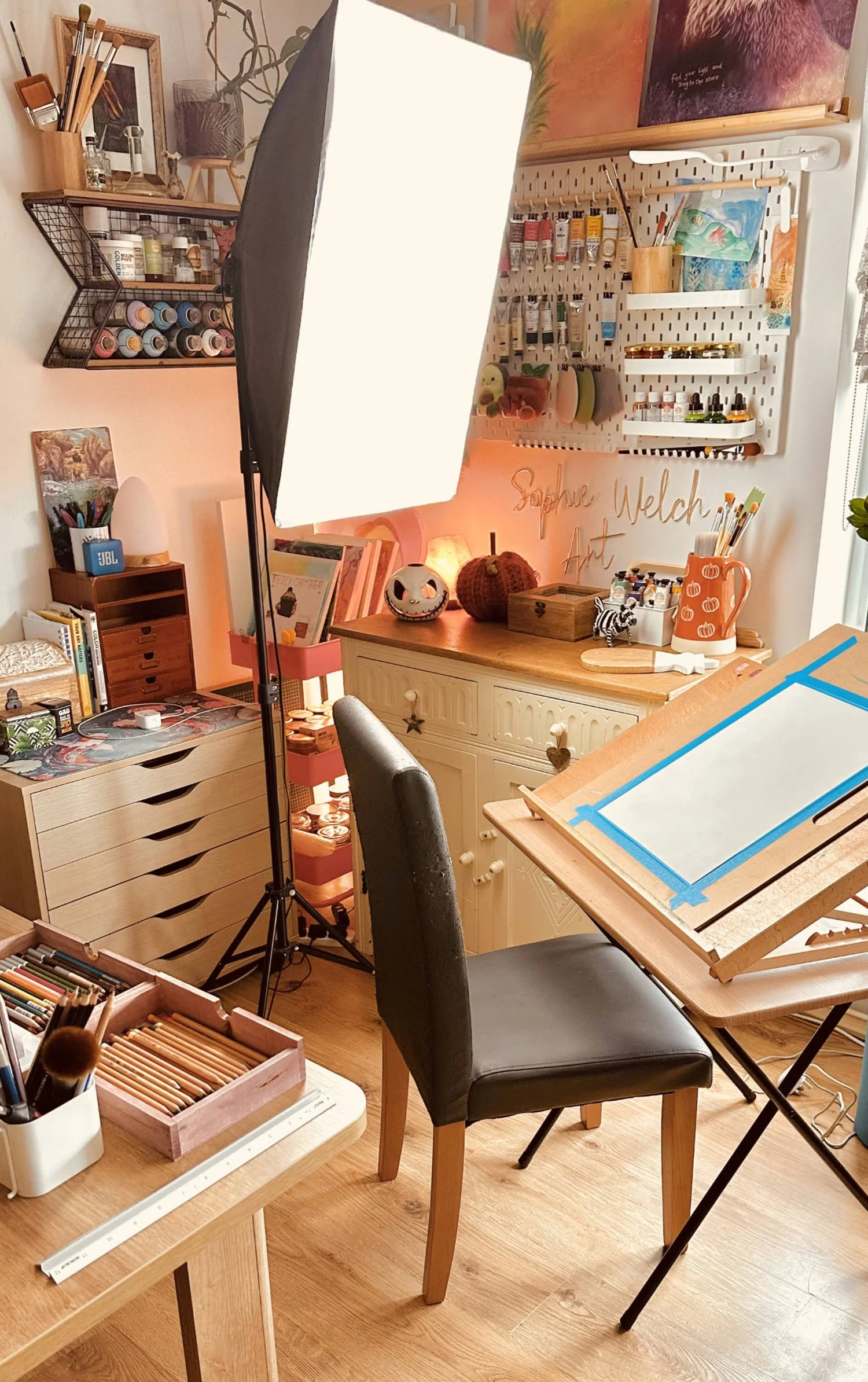 A warm and vibrant artist studio
