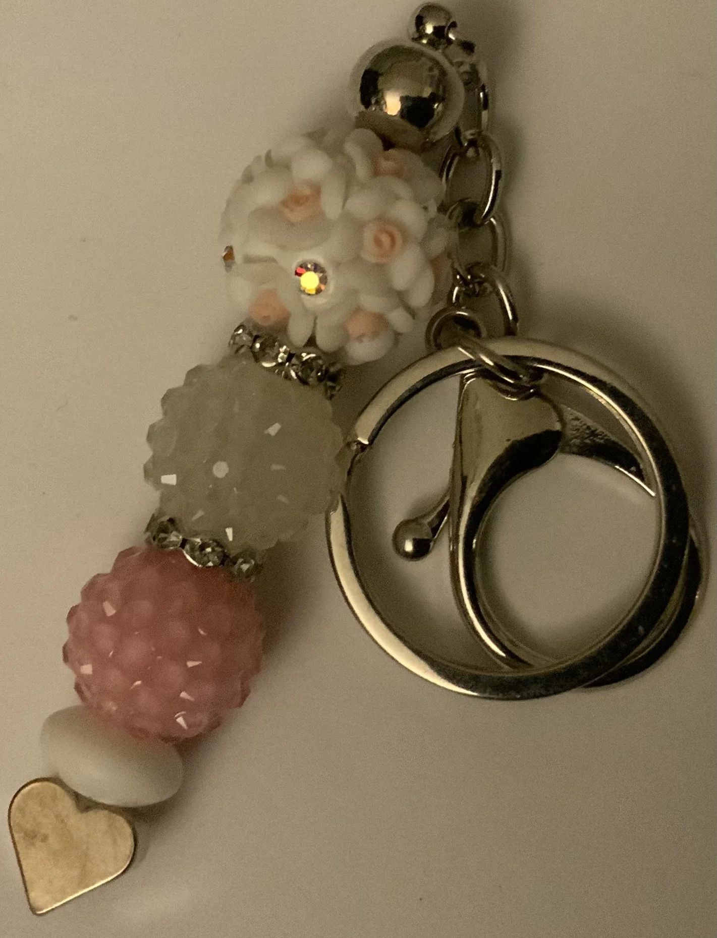 White Flower Bead Keychain