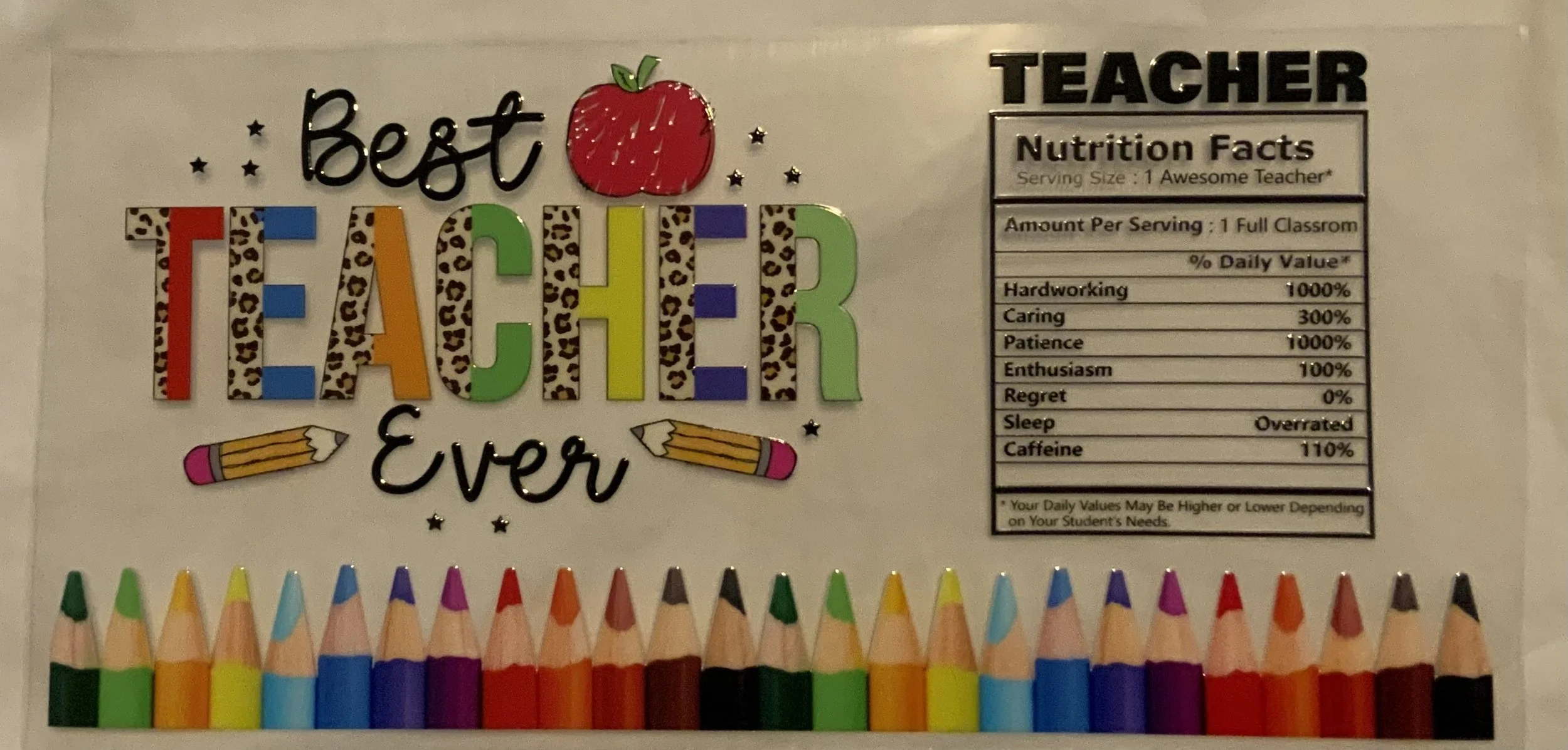 Best Teacher UV DTF 16oz cup wrap