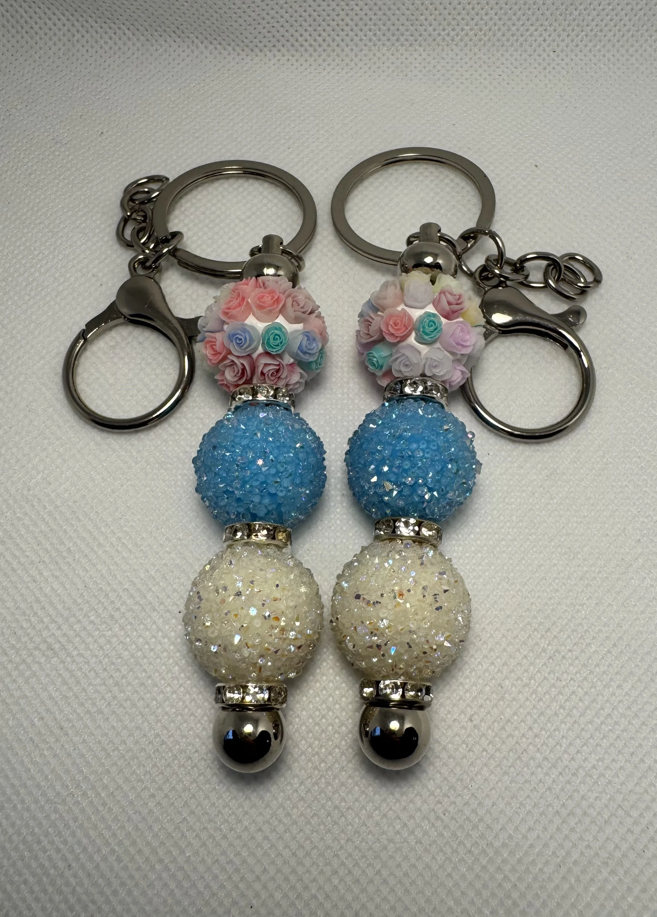 Multicolor Flower Bead Keychain(Blue)