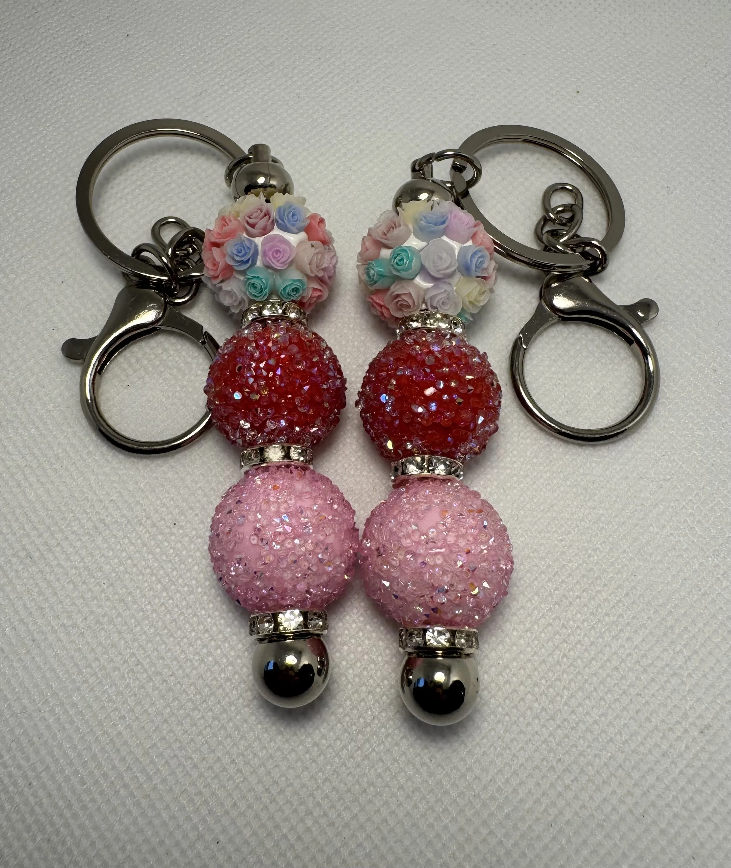 Multicolor Flower Bead keychain(Red)