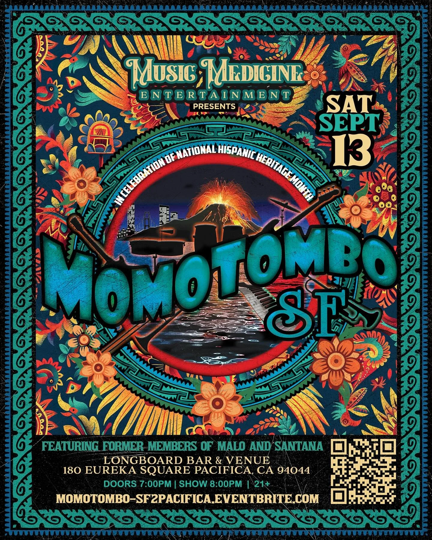 Celebrate Hispanic Heritage Month with the return of @momotombosf on SATURDAY, SEPTEMBER 13TH. Doors at 7pm, show at 8pm. Ticket link in bio or momotombo-sf2pacifica.eventbrite.com