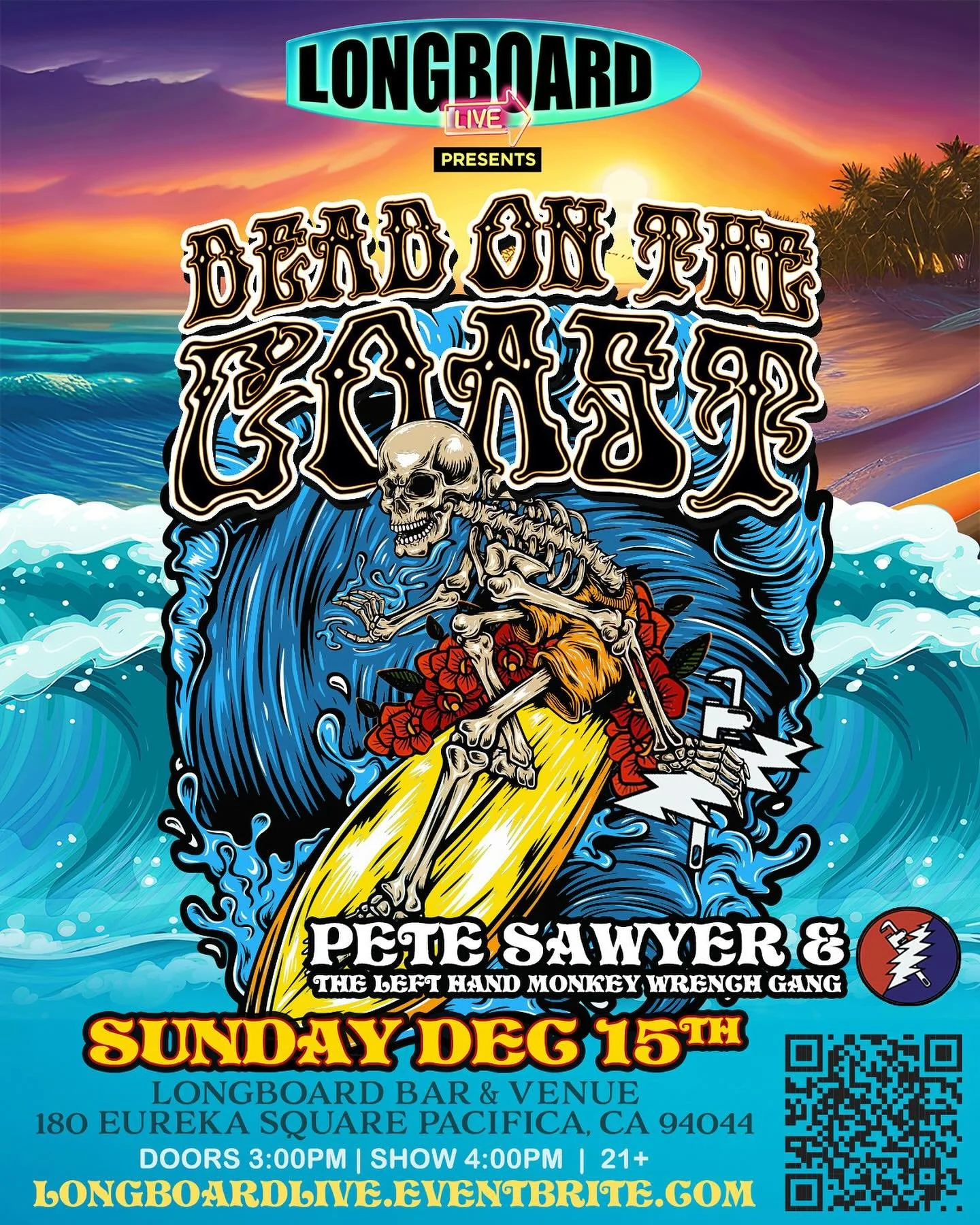 🚨PACIFICA🚨 
Join us this SUNDAY, DECEMBER 15TH from 4-7pm for our best Dead On The Coast yet with Pete Sawyer &amp; @thelefthandmonkeywrenchgang at @longboardbarandvenue in Pacifica! Powered by @soundwavestv 

The Gang:
Scott Guberman (Phil Lesh)
D