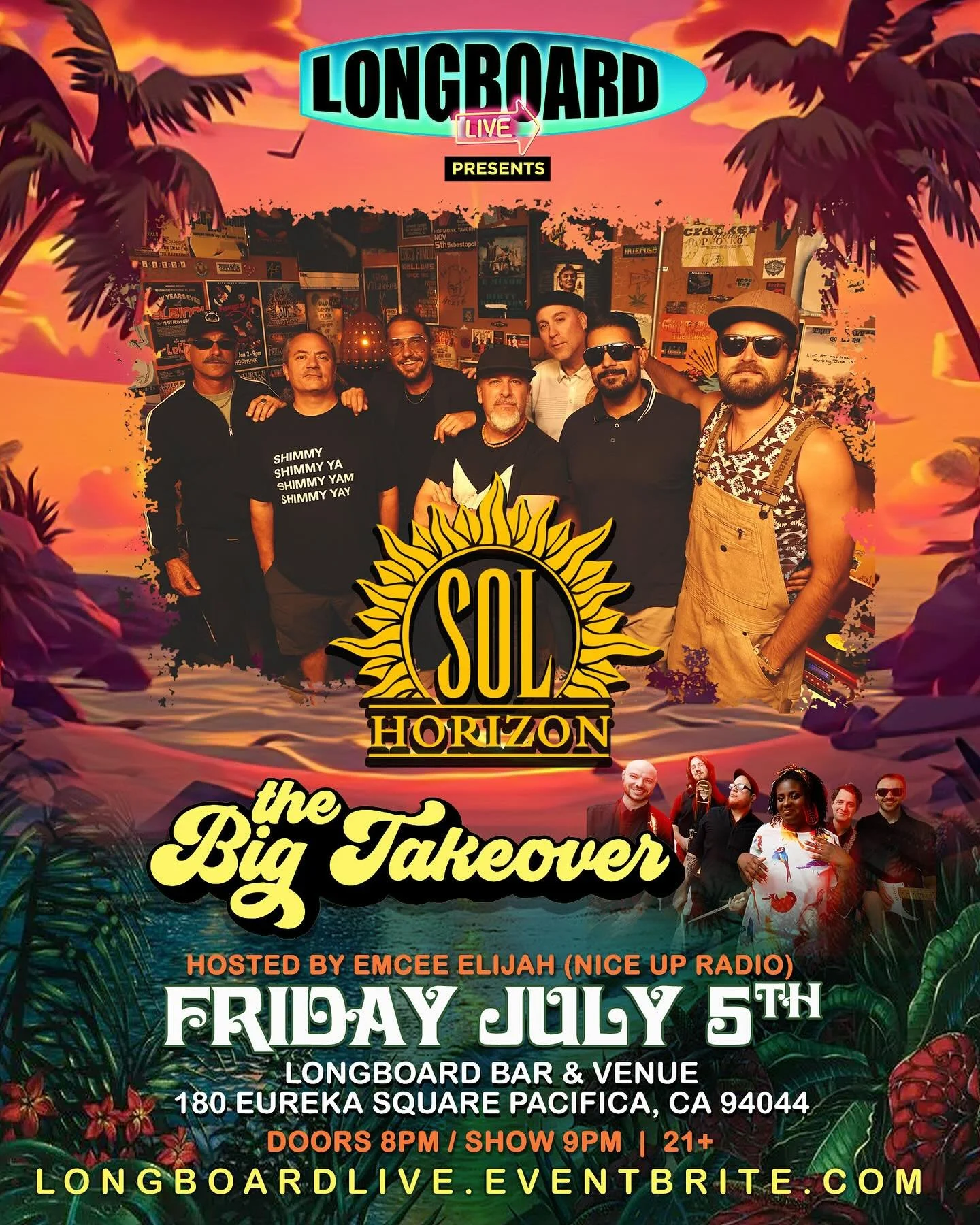 Don&rsquo;t miss @sol.horizon and @bigtakeoverband on FRIDAY, JULY 5TH @longboardbarandvenue in Pacifica! Hosted by (@shownuffent) Emcee Elijah (Nice Up Radio). 

Doors 8pm / Show 9pm / Ages 21+

shandtbtpacifica.eventbrite.com

#longboardlivepresent