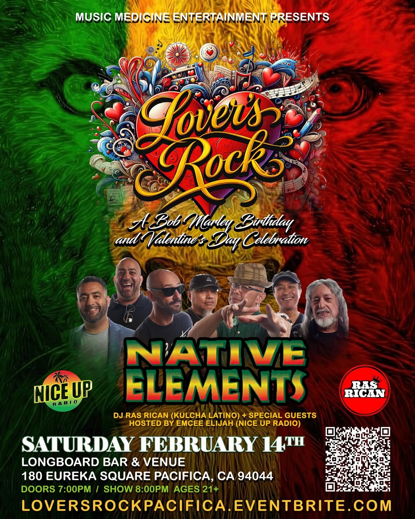 Music Medicine Entertainment presents Lover&rsquo;s Rock - A Bob Marley Birthday and Valentine&rsquo;s Day Celebration with @nativeelements, @djrasrican from @kulchalatino with special guests, and Emcee @shownuffent from @niceupradio this SATURDAY, F