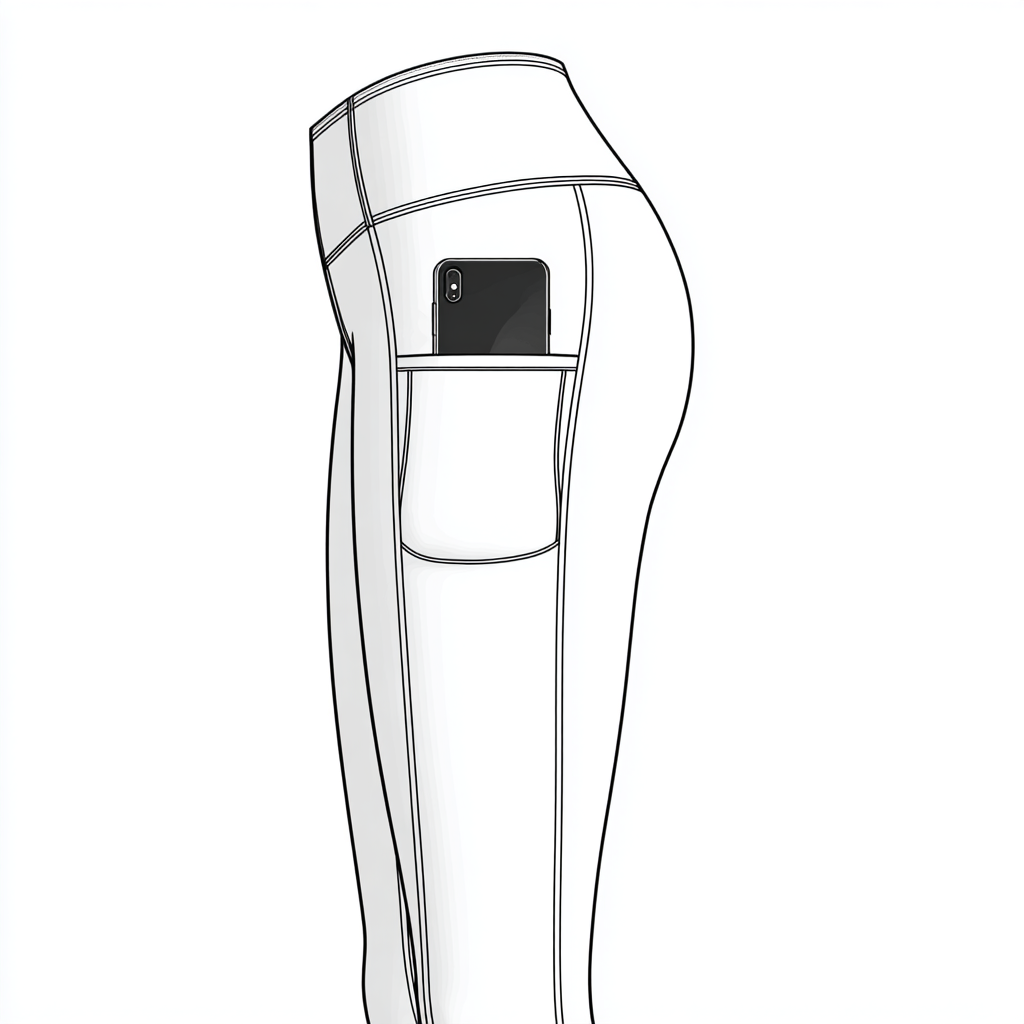 Lyra Side-Pocket Legging — flat technical sketch showing side panel construction and integrated pocket design | Stella Luna & Co.