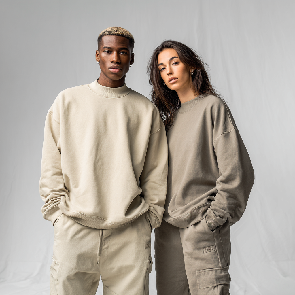 Nova Mock Neck Sweatshirt — unisex beige mock-neck pullover with relaxed fit and soft cotton fleece fabric | Stella Luna & Co.