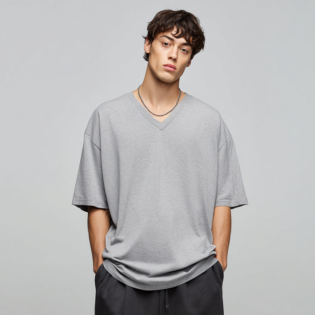 Atlas Oversized V-Neck Tee — heather gray oversized v-neck t-shirt with unisex relaxed fit and midweight cotton fabric | Stella Luna & Co.