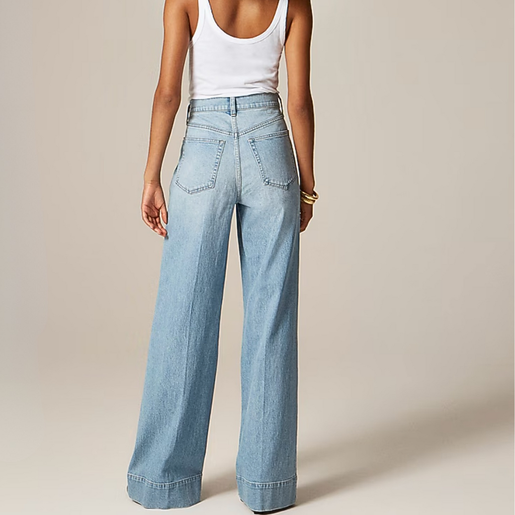 Zenith Tailored Wide-Leg Jean — light-blue denim trouser with high waist, back pockets, and tailored seaming | Stella Luna & Co.