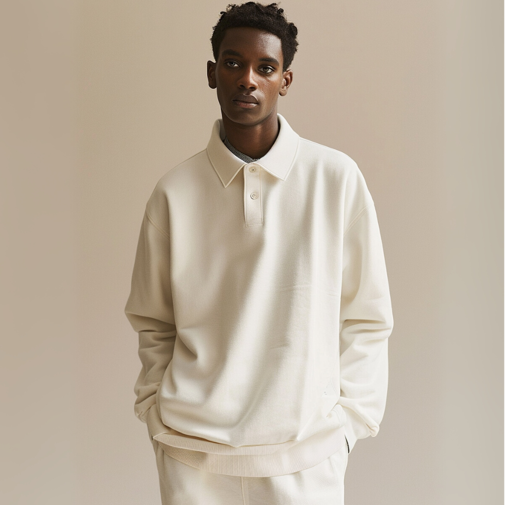 Nova Oversized Polo Sweatshirt — ivory oversized polo sweatshirt with collared neckline, long sleeves, and ribbed hem | Stella Luna & Co.