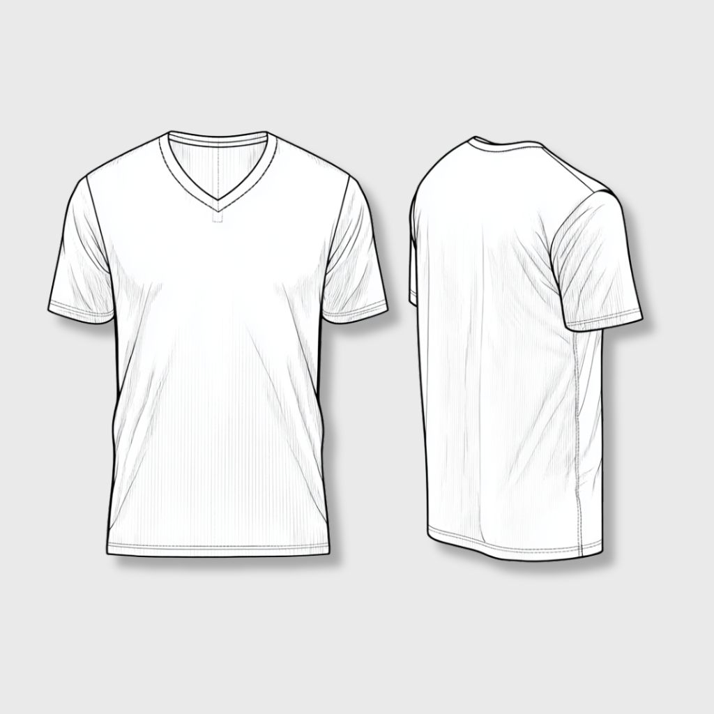 Orion V-Neck Tee — front and back flat technical drawing showing short sleeves, v-neckline, and curved hemline | Stella Luna & Co.