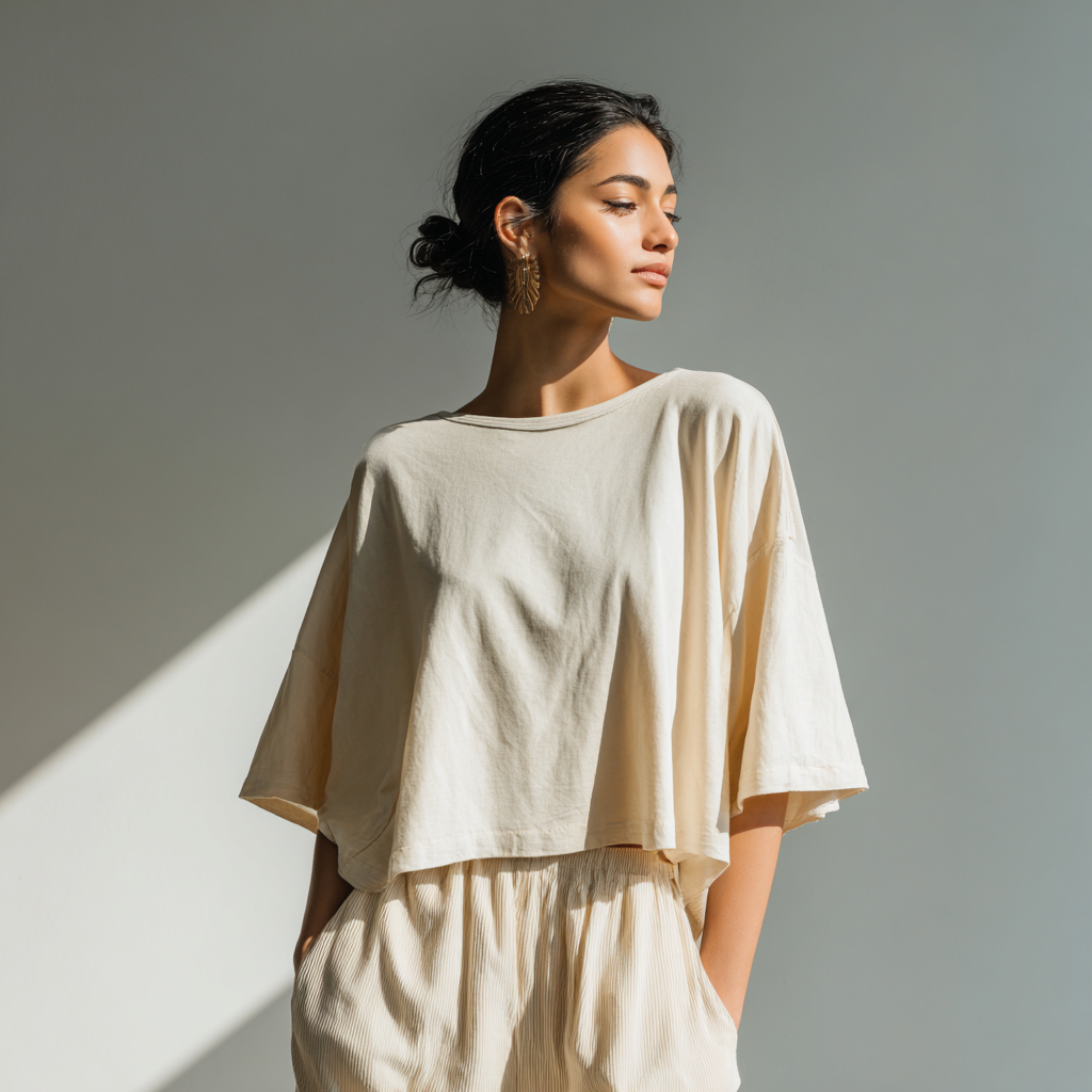 Selene Boxy Tee — beige oversized t-shirt with drop shoulders, wide sleeves, and relaxed cropped fit | Stella Luna & Co. (Copy)