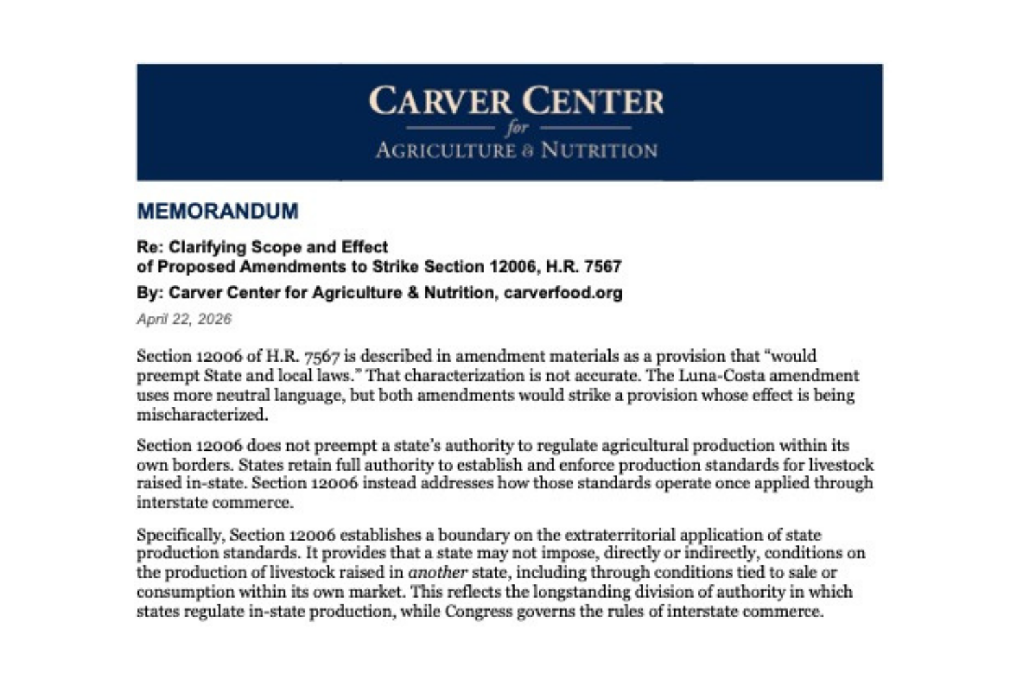 Clarifying Scope and Effect of Proposed Amendments to Strike Section 12006, H.R. 7567</span>