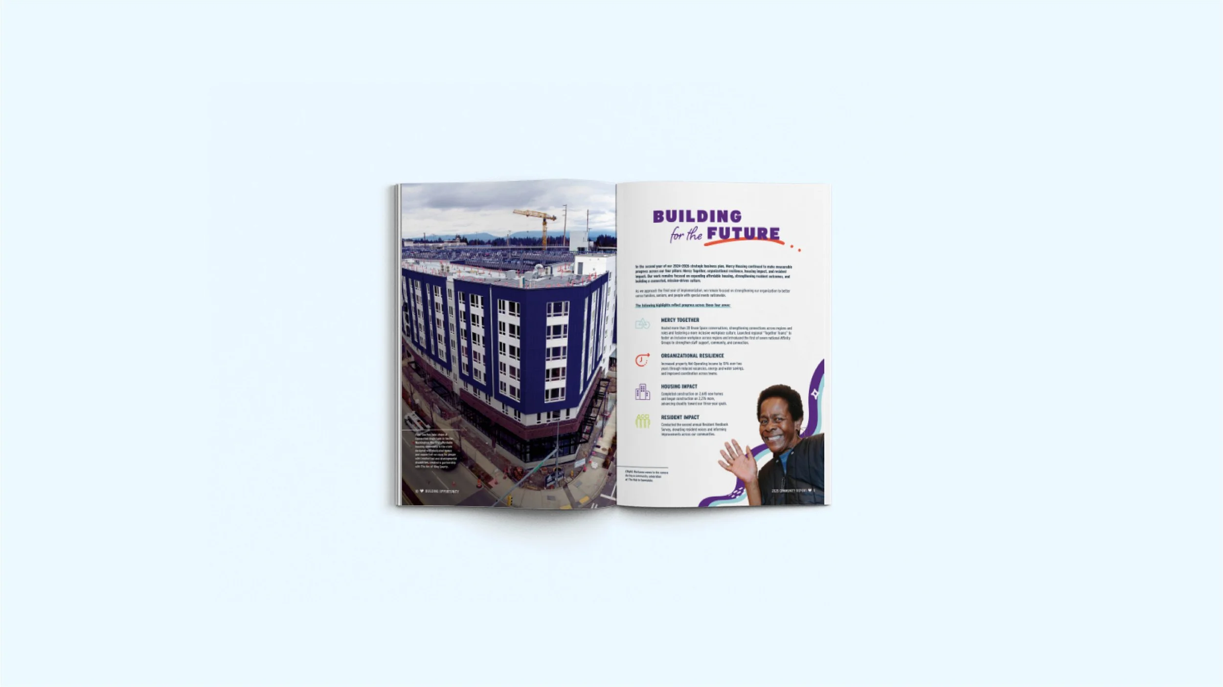   solution two   To create the energetic flow that was given in the client brief, I hand-drew lines and graphics that wove throughout the pages and interacted with layered elements. Not only did this bring movement to the design, but created visual d