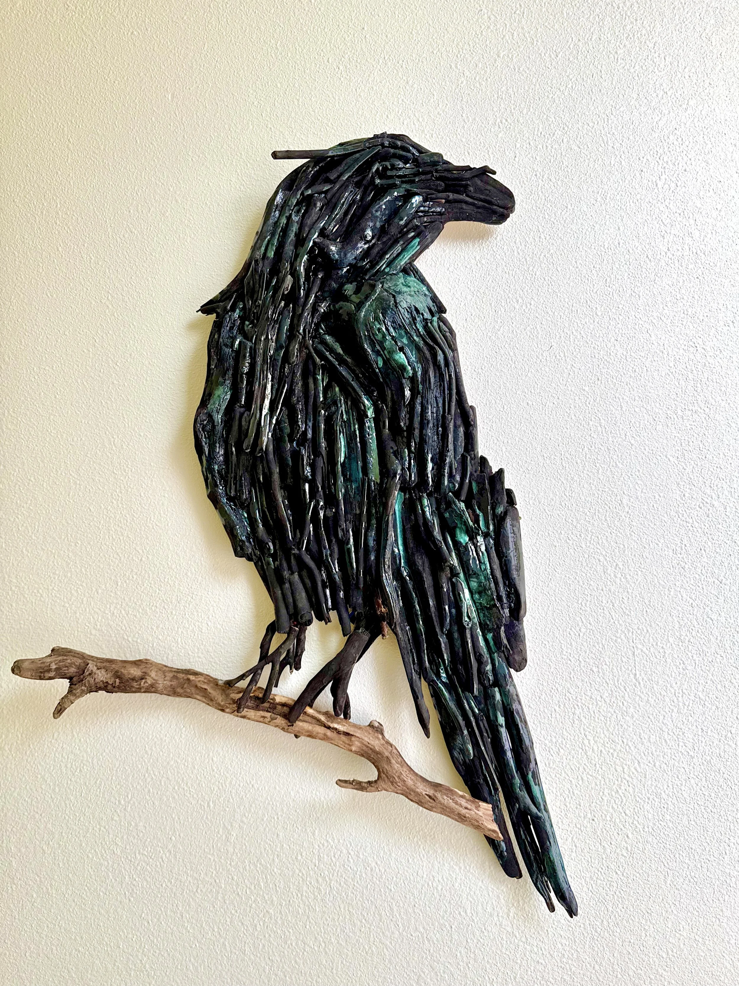 "Black Raven" | Alaskan driftwood with ink and resin | 26" x 12" | Private collection