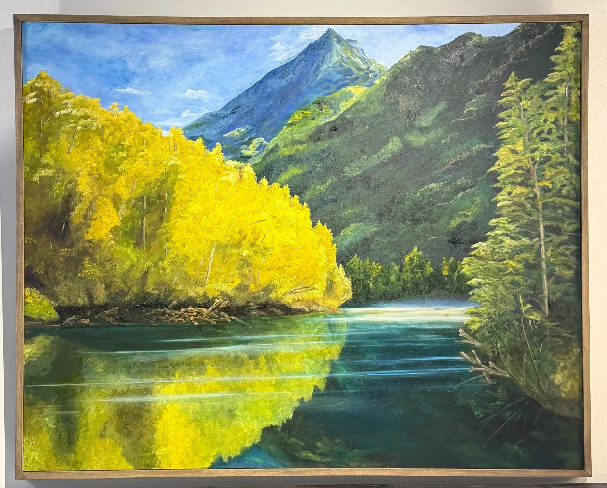 "Eklutna Tailrace" | oil on canvas | 60" x 48" | $1700 | On display at Treeforms Furniture Gallery