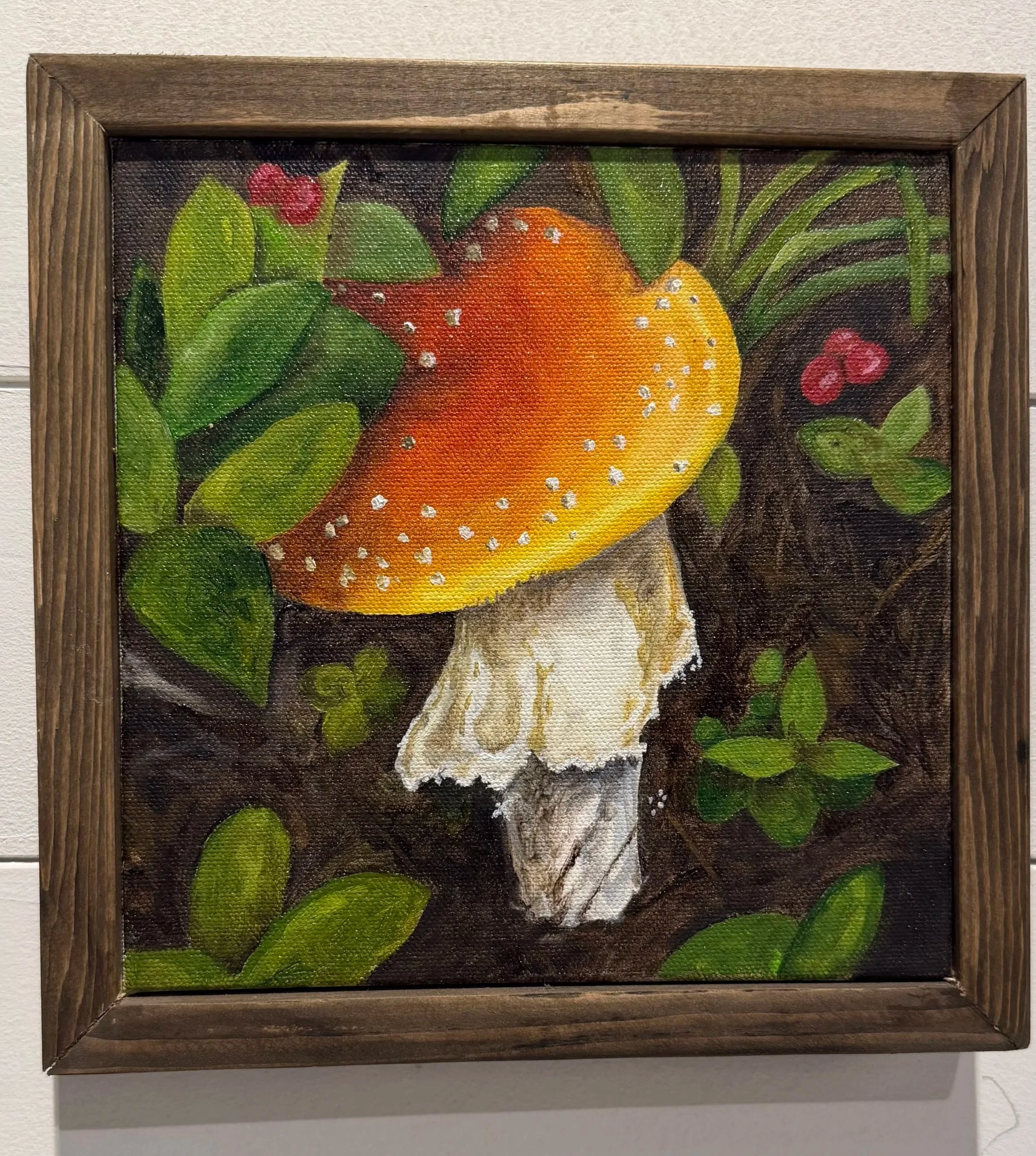 "Byers Lake Amanita" | oil on canvas | 8" x 8" | $250 | On display at Treeforms Furniture Gallery