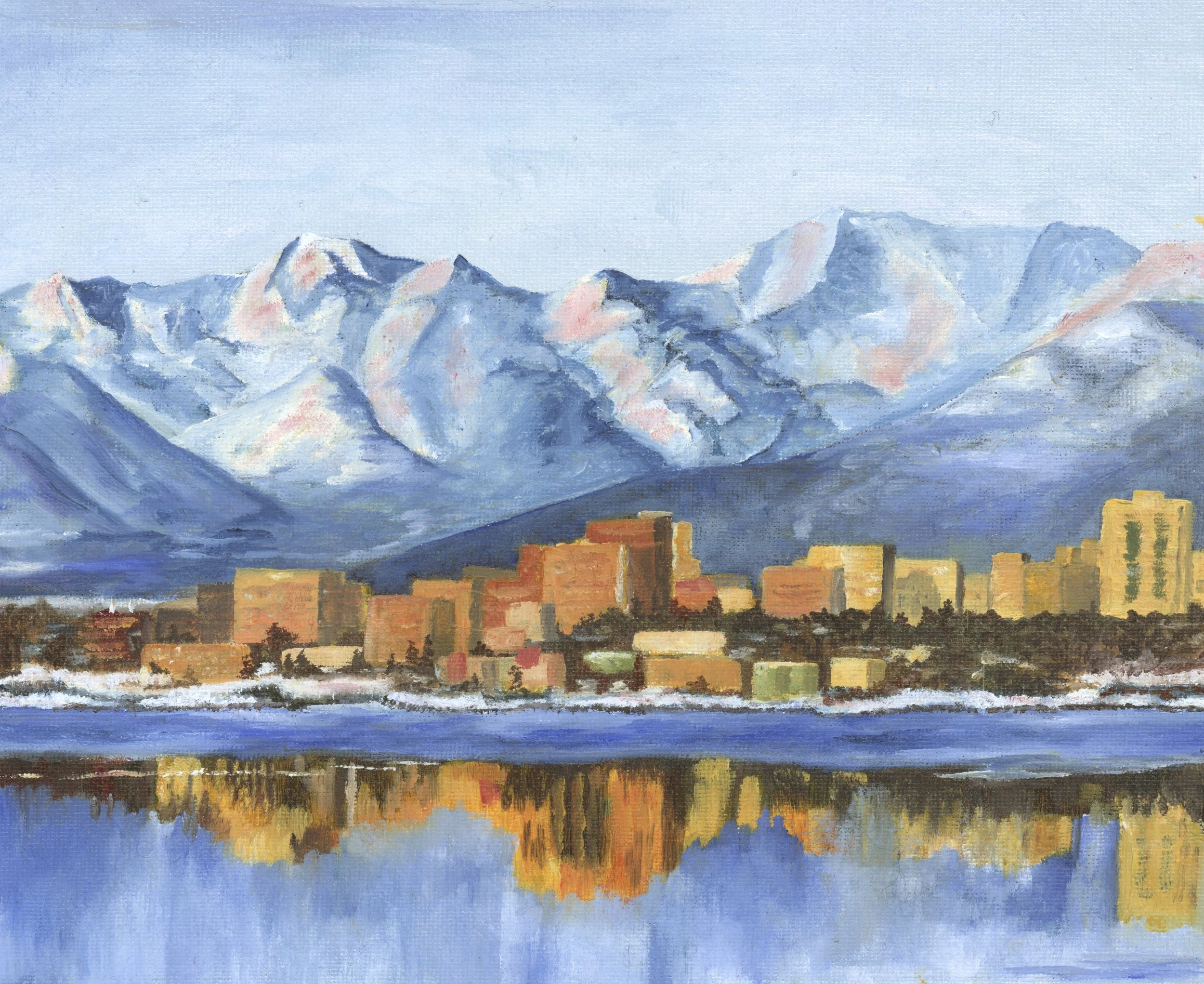 "Anchorage Reflected" | oil on canvas | Prints available in several sizes | On display at Treeforms Furniture Gallery