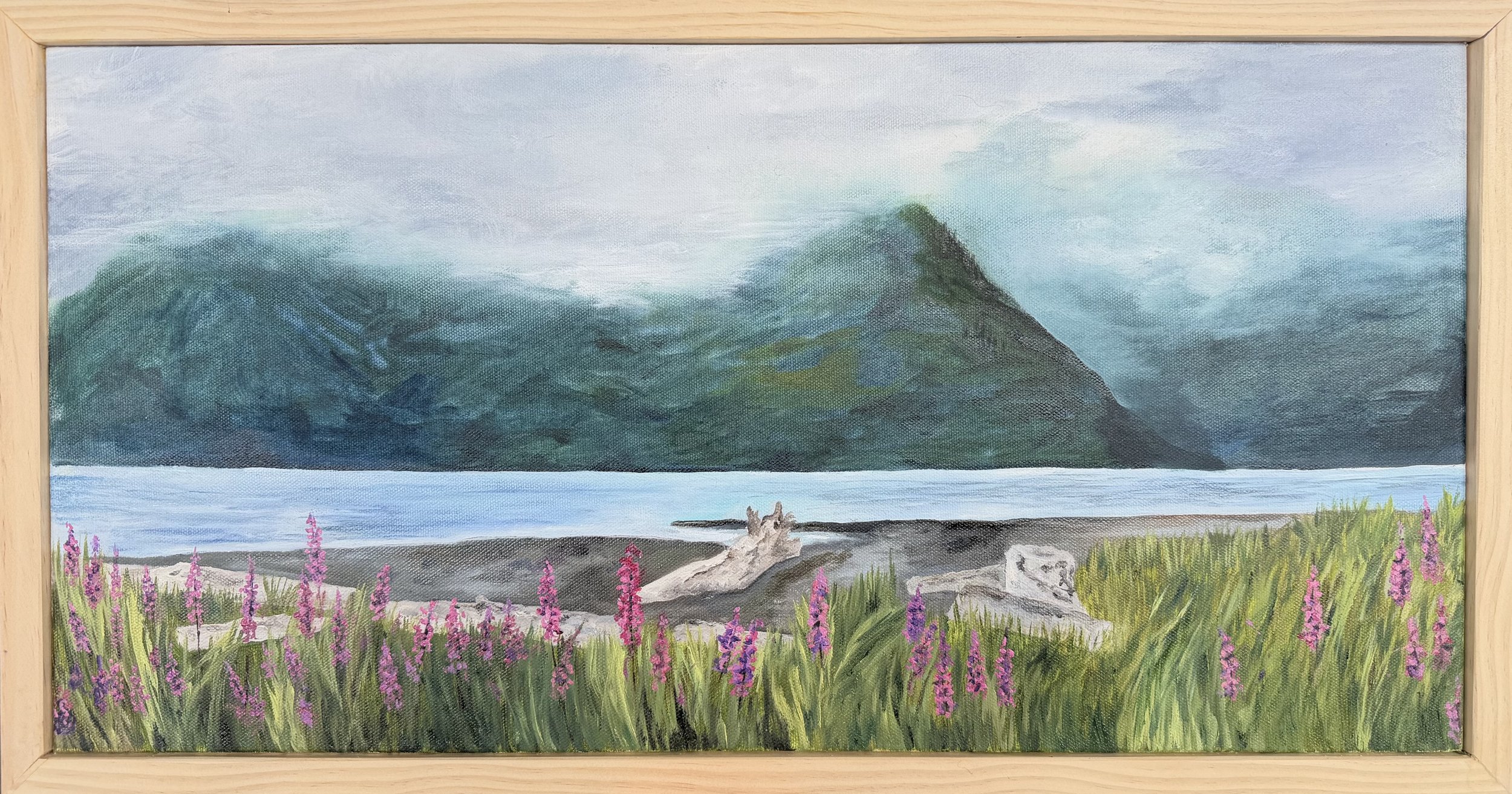 "Resurrection Bay, August" | oil on canvas | 24" x 12" | $430 | On display at Treeforms Furniture Gallery