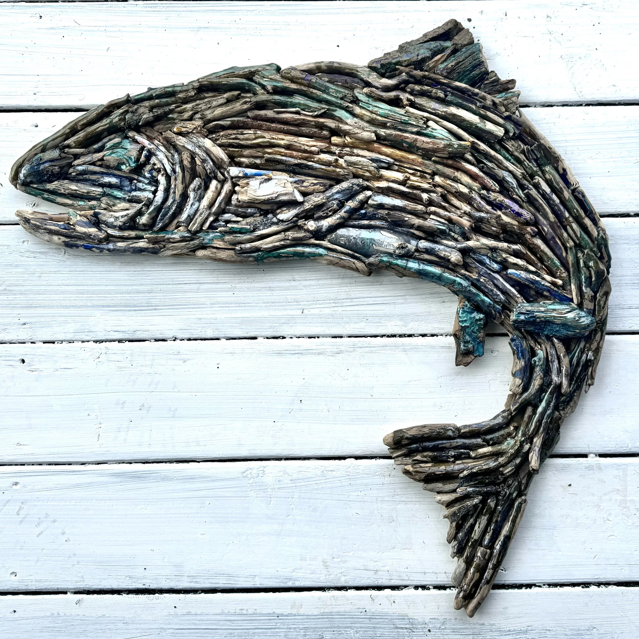  "Steelhead" | Driftwood with resin | Private Collection