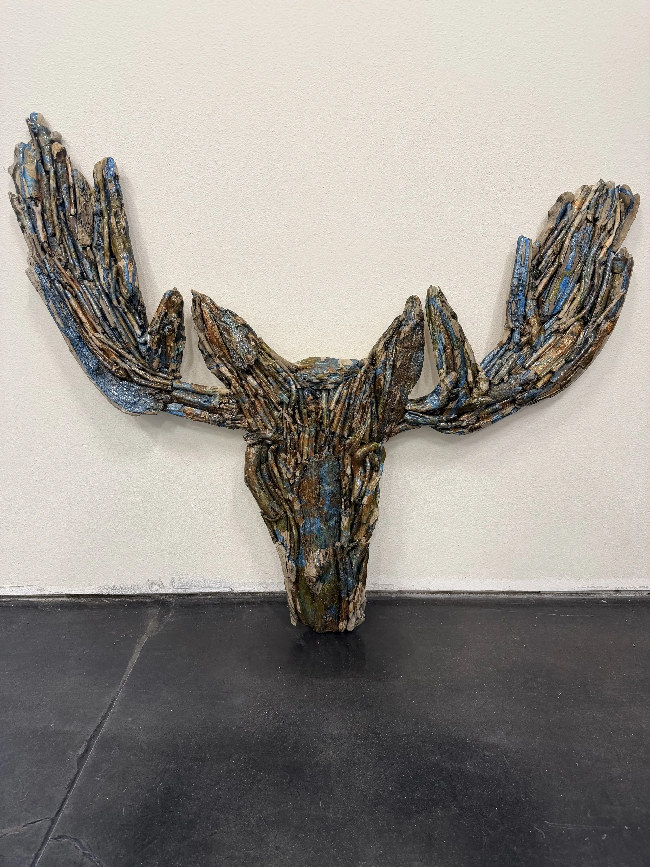 "Mr. Moose" | 39" x 35" | Alaskan driftwood with resin | Private collection