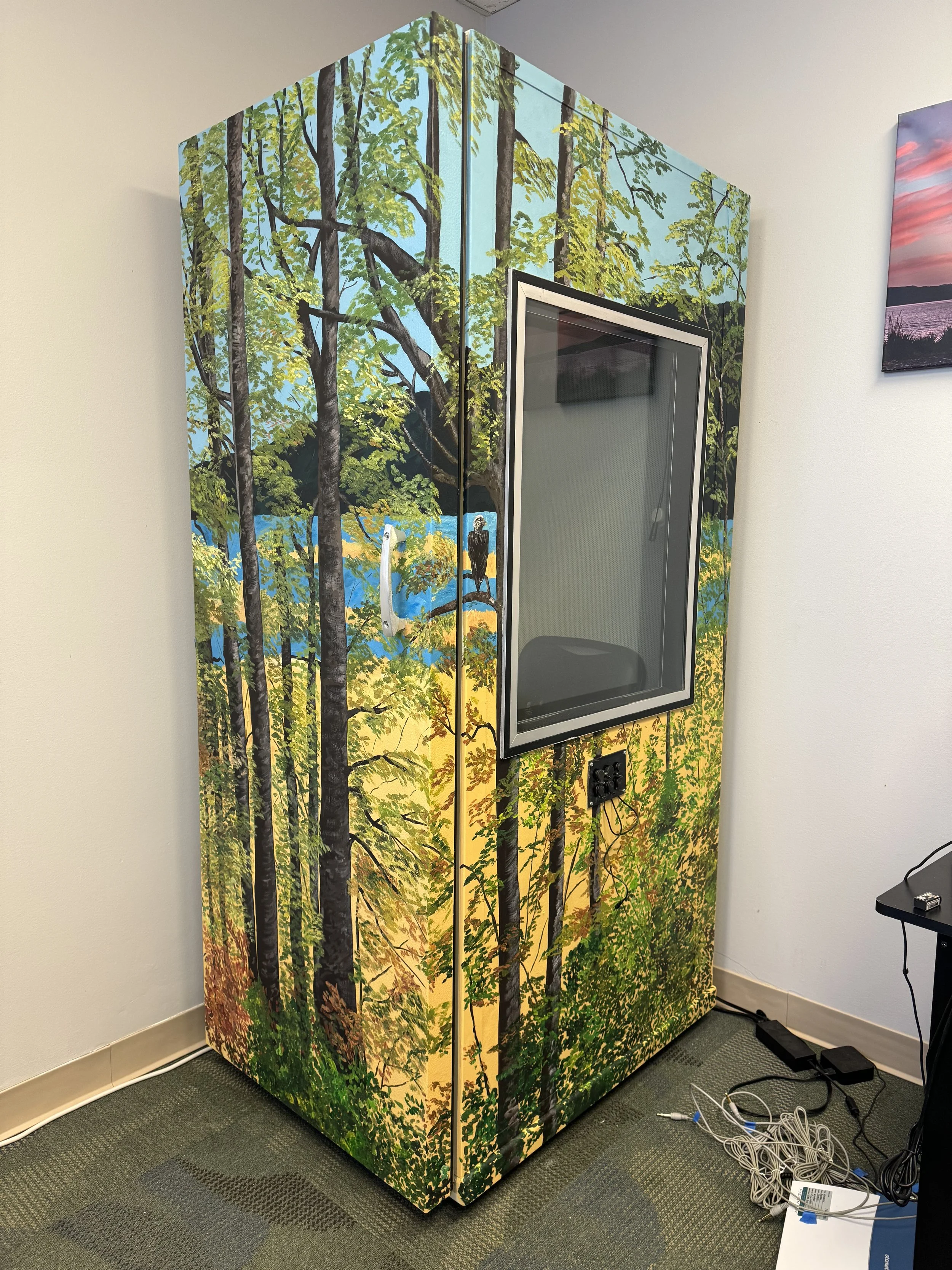 Forest mural - hearing booth at Alaska Hearing and Tinnitus Center Eagle River 