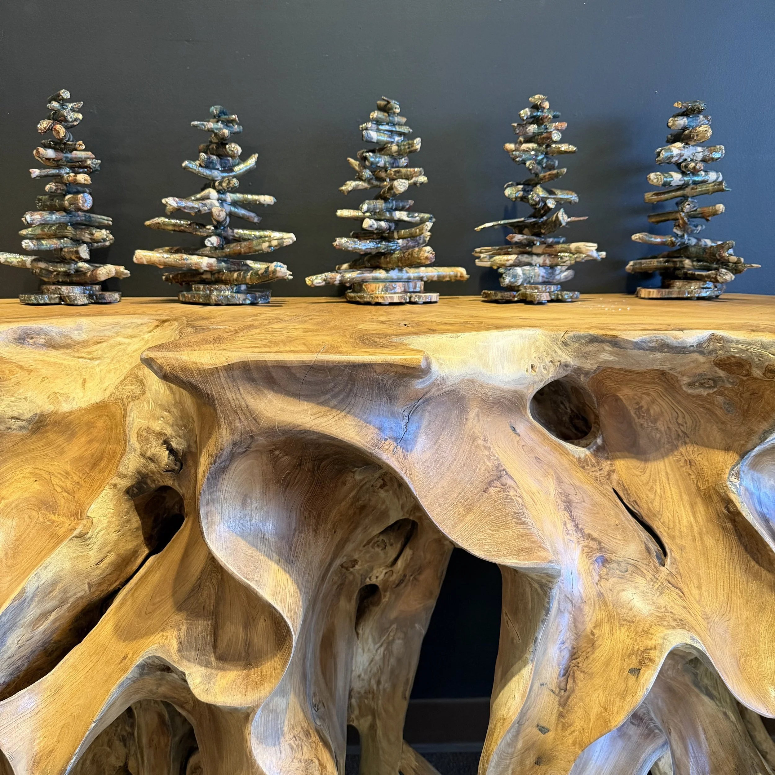 Little Driftwood Trees on Stand with Resin | Alaskan Driftwood with resin and birch rounds | ~10" x 10" | $80