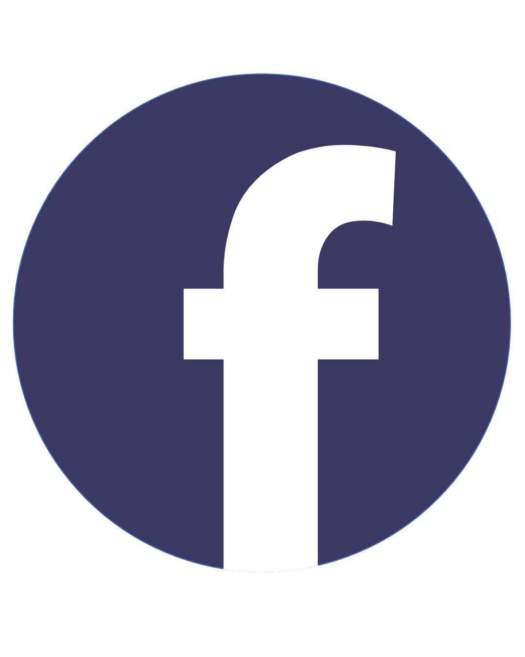 Facebook logo with a dark blue circle and a white lowercase 'f' in the center.