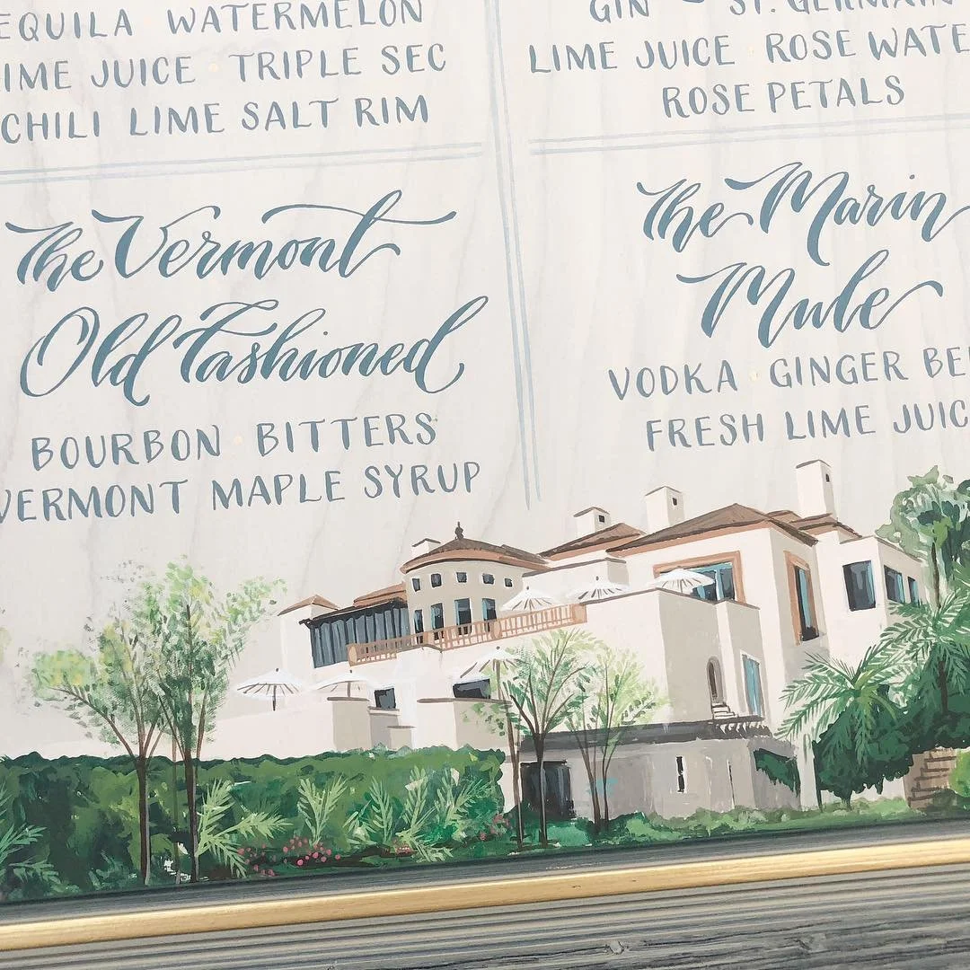 Congrats Blair and Mike! Cheers! Butterfly Lane Estate, @blairduganfloraldesign #passblairthemike #californiawedding #handpaintedsigns #cocktails #wedding #weddingvenue #weddingday #papertangent