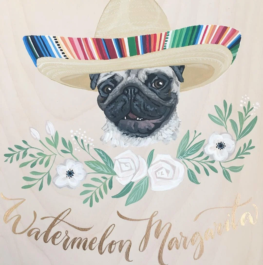 Featuring the many faces of Mr. Carson!  Here is the first @mr.carson_pug congratulations Laura &amp; Jacob. You guys sure do know how to have fun at cocktail hour!! @elizabethandliz wedding design- garden gate events. #cocktails #puglife #pug #weddi
