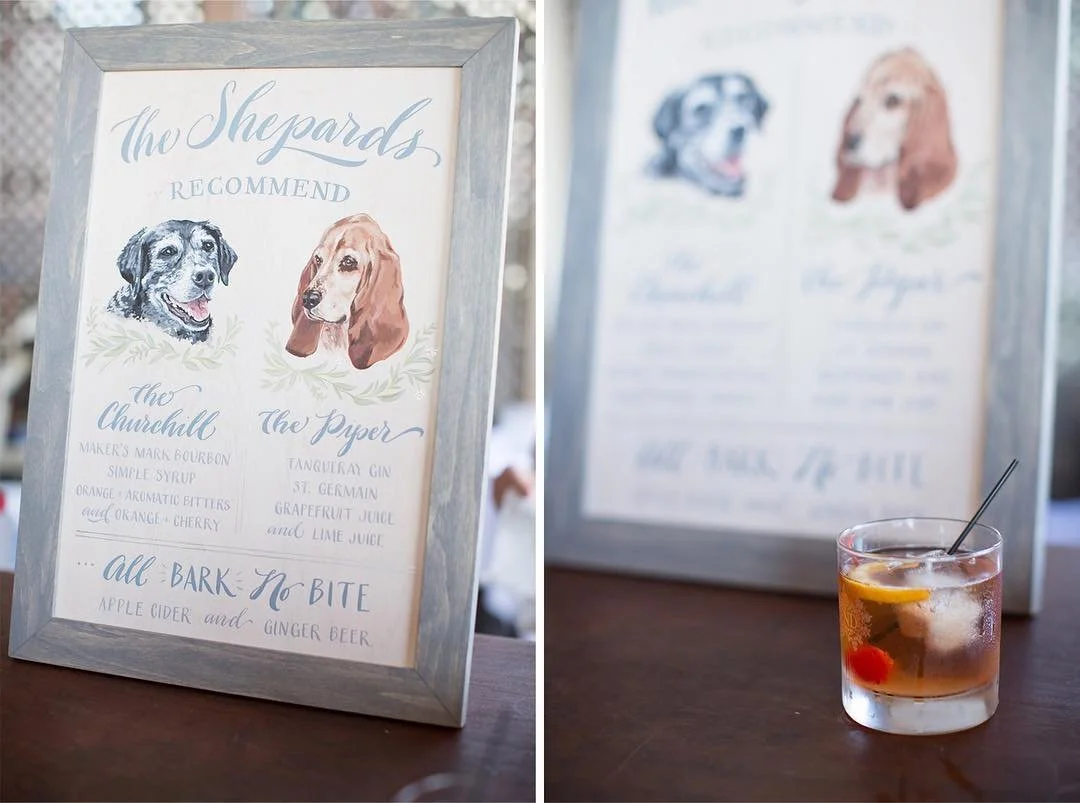 Ya know, there are just some signs that really touch my heart, and this is one of them. I used to have a basset, and painting this adorable face was such a treat. These pups were pretty cute, and the bride Emily was so fun to work with! Gorgeous phot