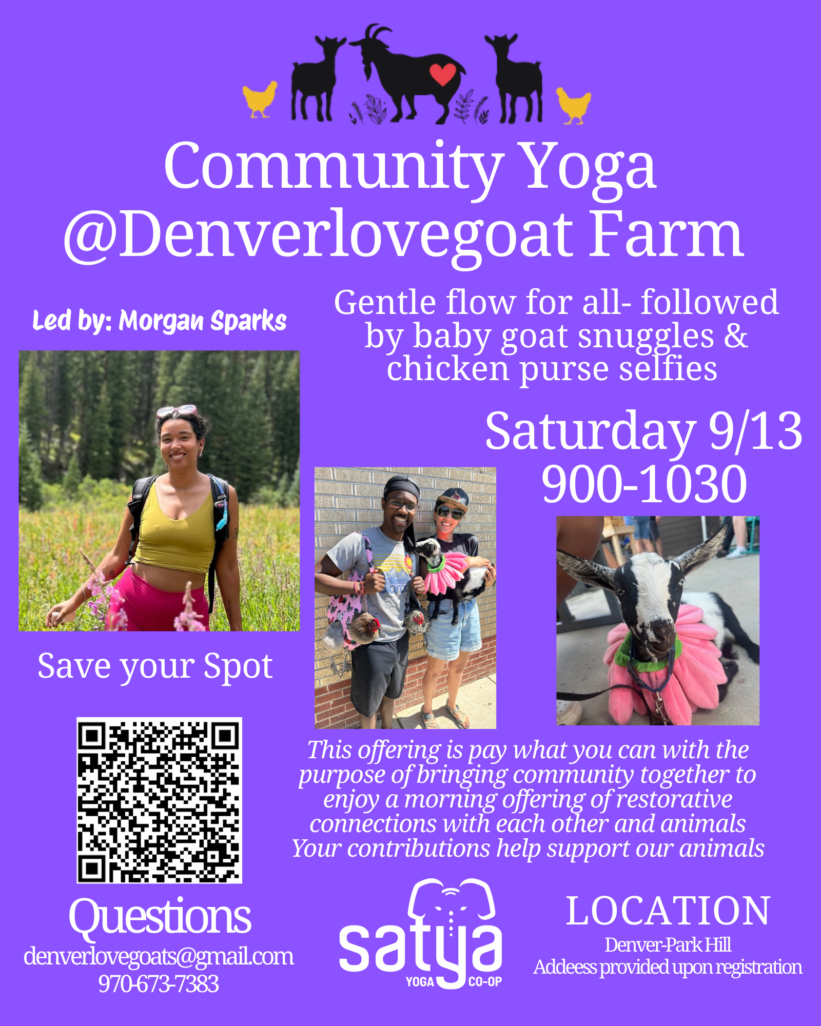 Denver Love Goats and Satya Community Yoga